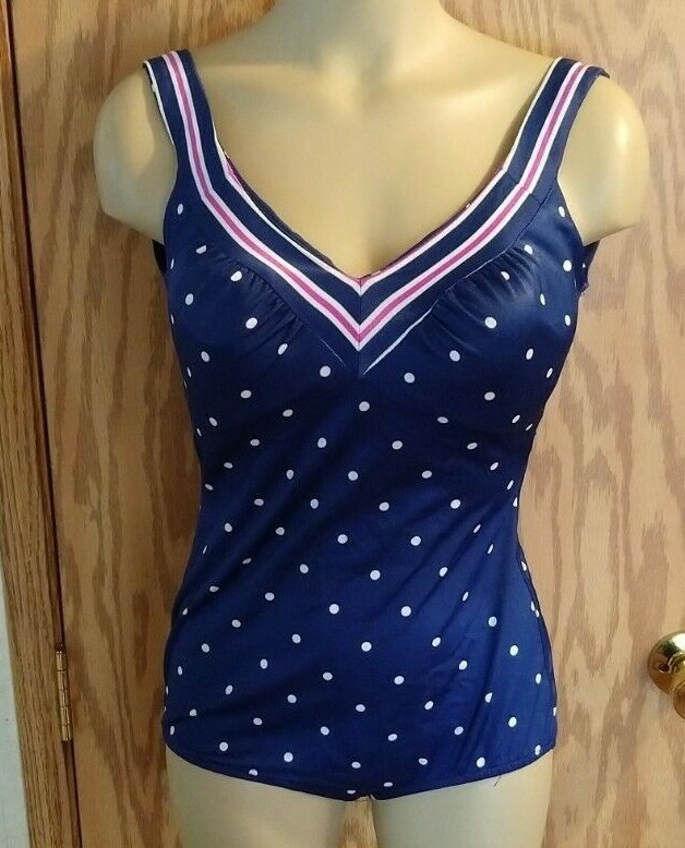 Womens Maxine Of Hollywood Polka Dot Ruched Swimsuit Pinup Bombshell bra VTG
