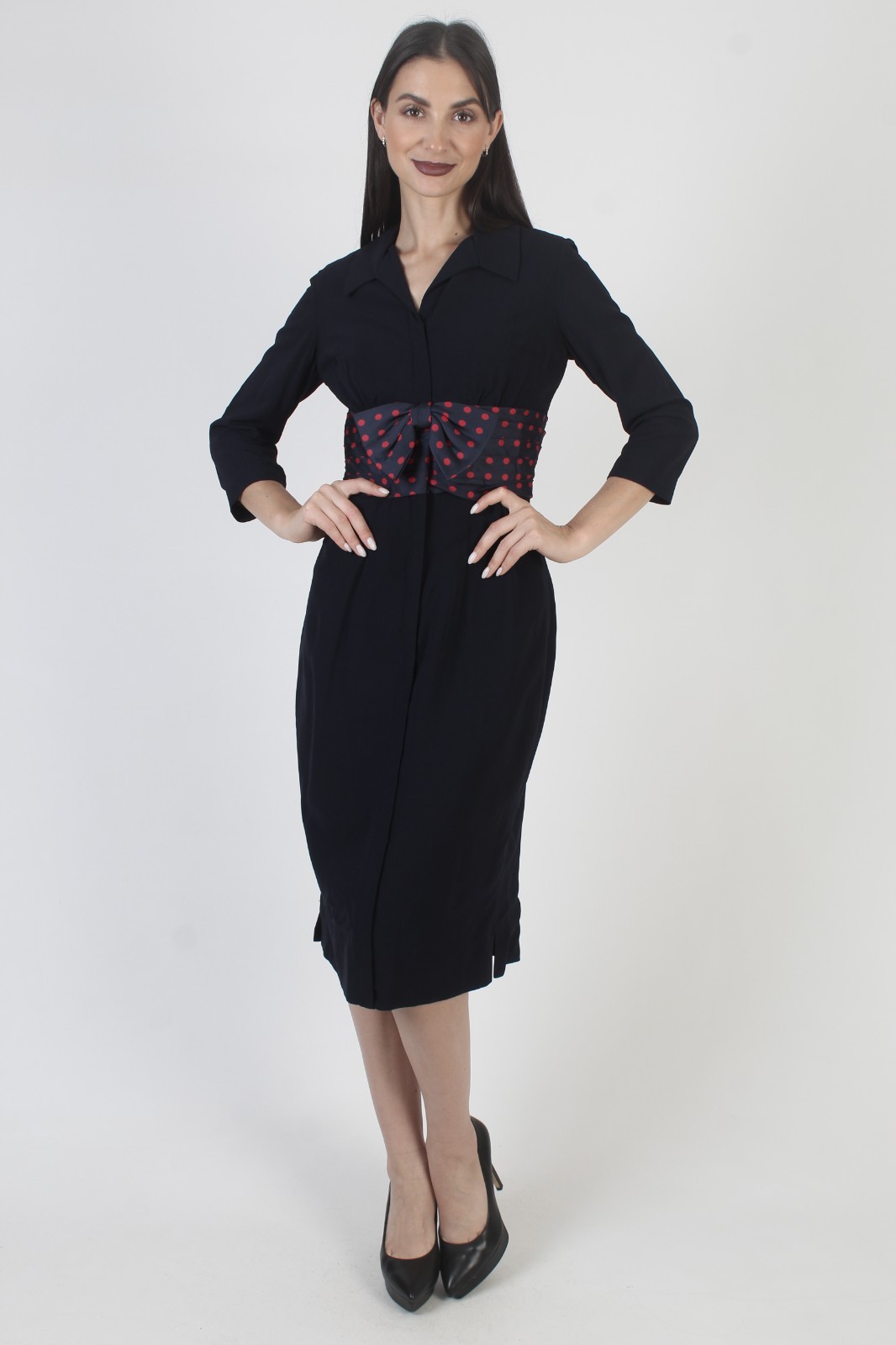Vtg 50s Parnes Feinstein Pin Up Dress Rockabilly Mid Century MCM Pencil Skirt