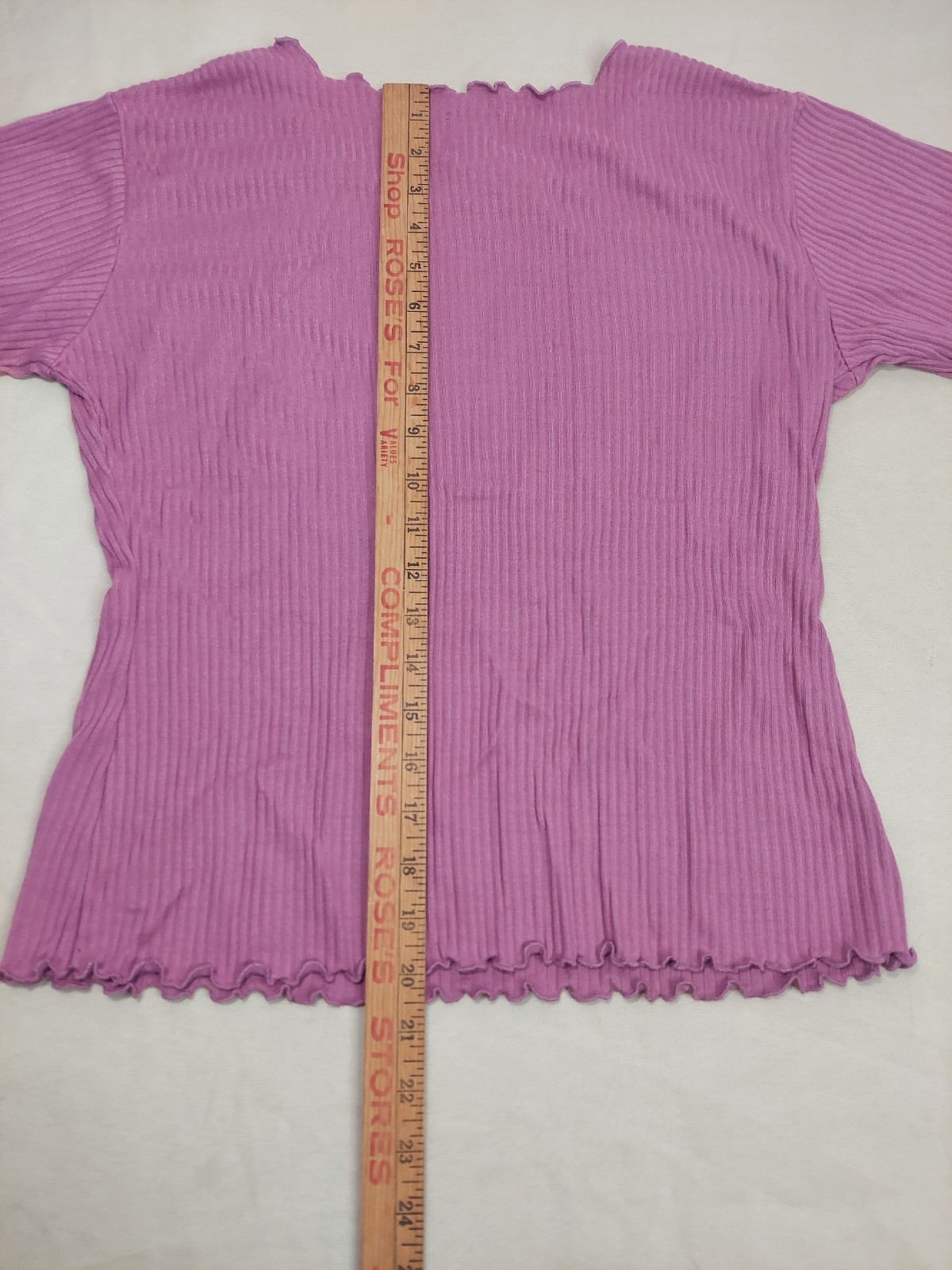 Vintage Y2K Purple Ribbed Lettuce Edge Baby Tee Stretch Top Soft Girl XS/S