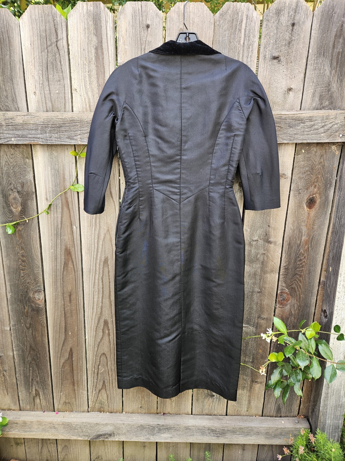 VTG 1950s Black Rayon Faille Hourglass Wiggle Dress Med