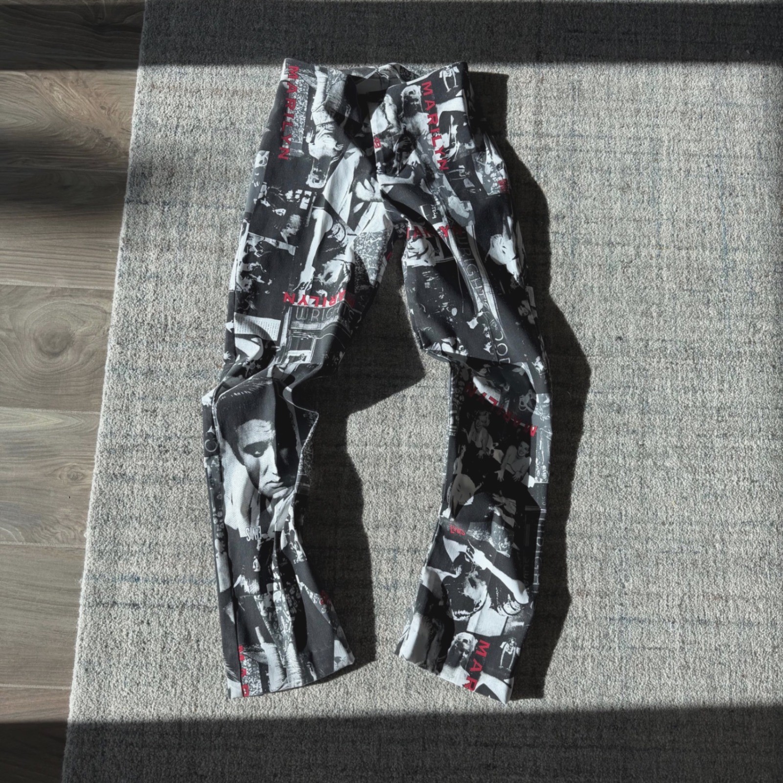 Marilyn Monroe Elvis Presley Collage Print High Waisted Pants Black White Red