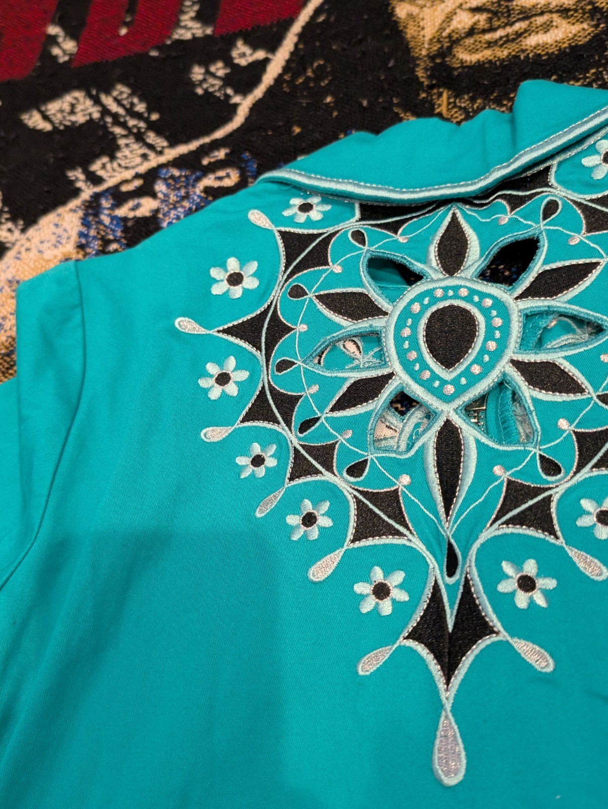 Vtg 90s Sz XS Jacket Coat Bob Mackie Wearable Art Western Turquoise