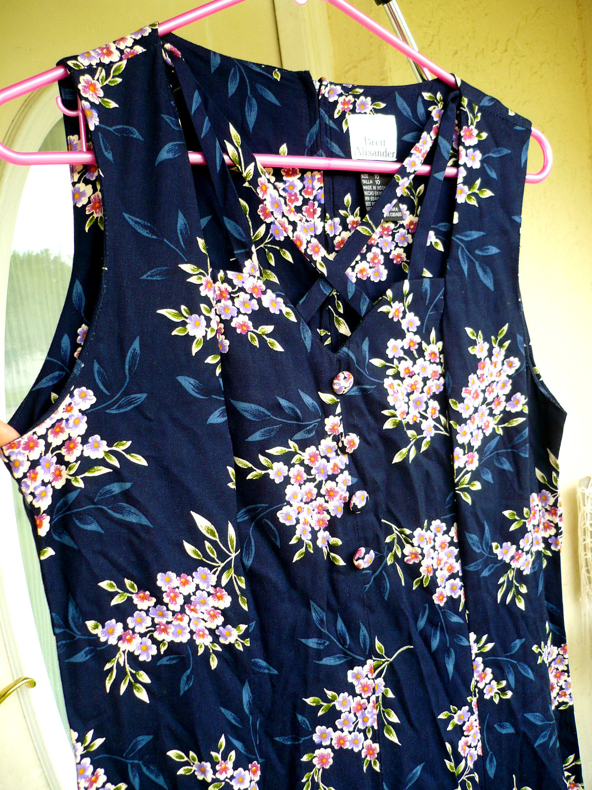 90S VTG SPRING PINK FLORAL SLEEVELESS MAXI SZ S M CRISS CROSS STRAPS DRESS WOMEN