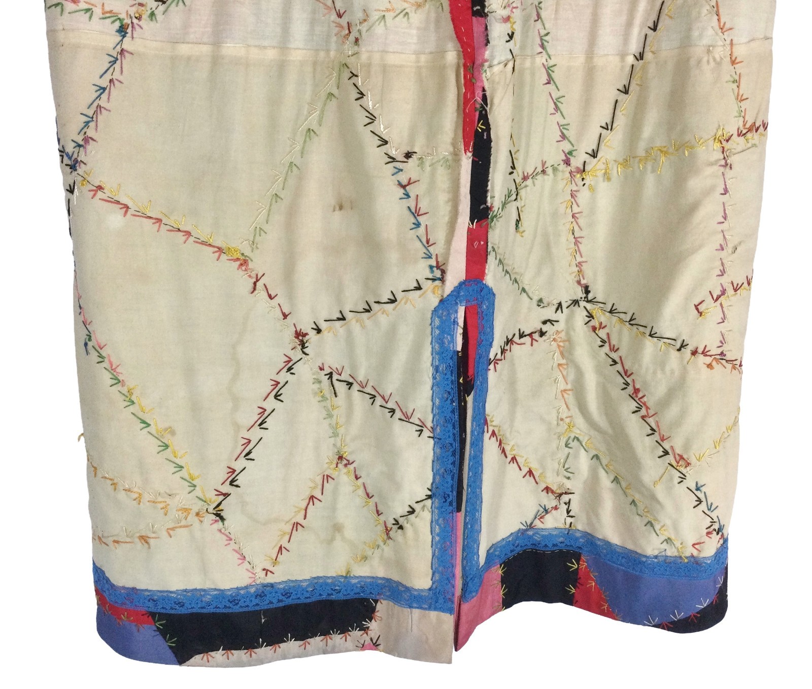 vtg 60S 70S ANTIQUE PATCHWORK CRAZY QUILT EMBROIDERED dress SKIRT 32 cottagecore