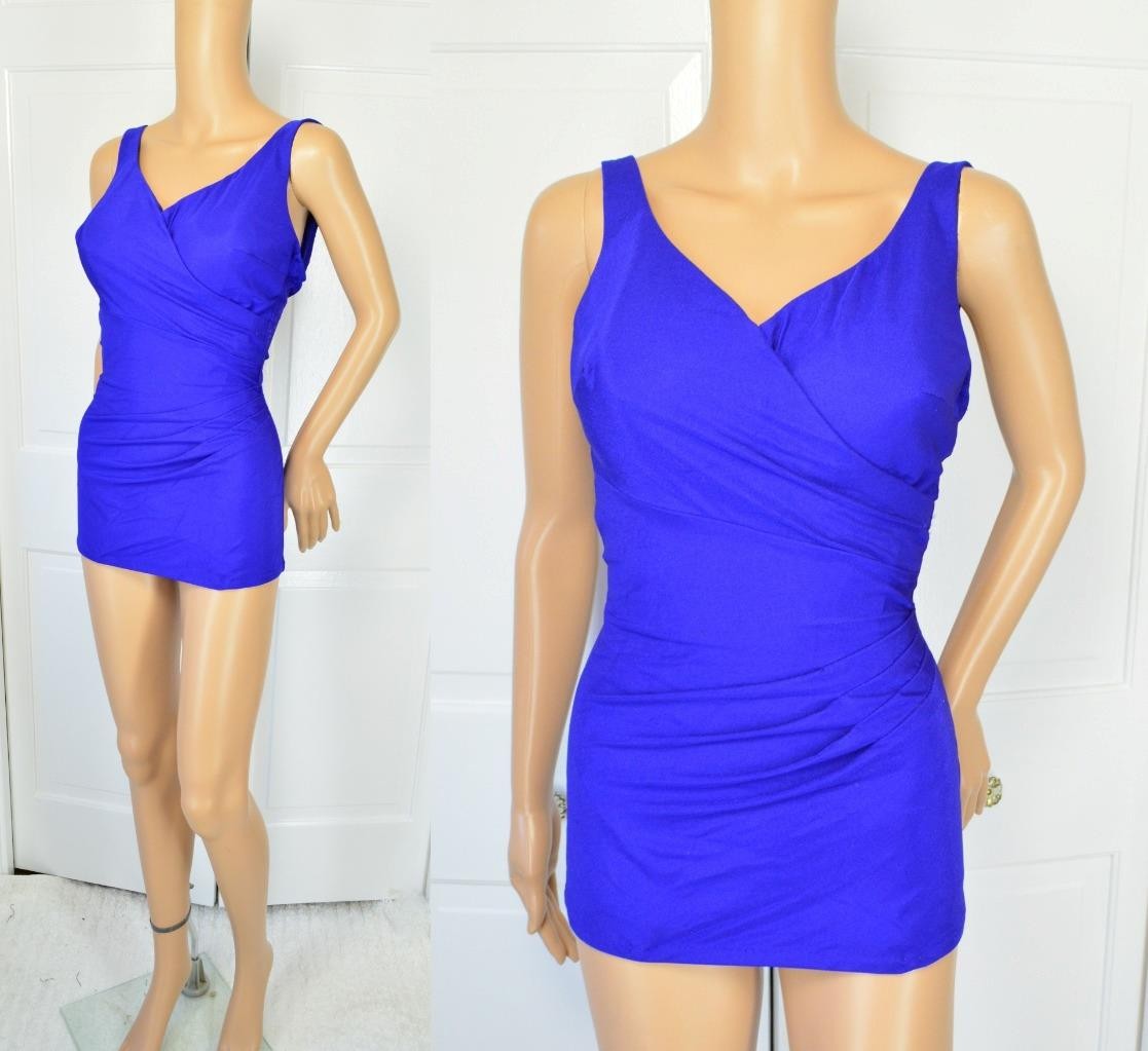 VTG 70s 80s Roxanne Purple Bullet Bra Ruche Boy Leg Bathing Suit Swimsuit 18