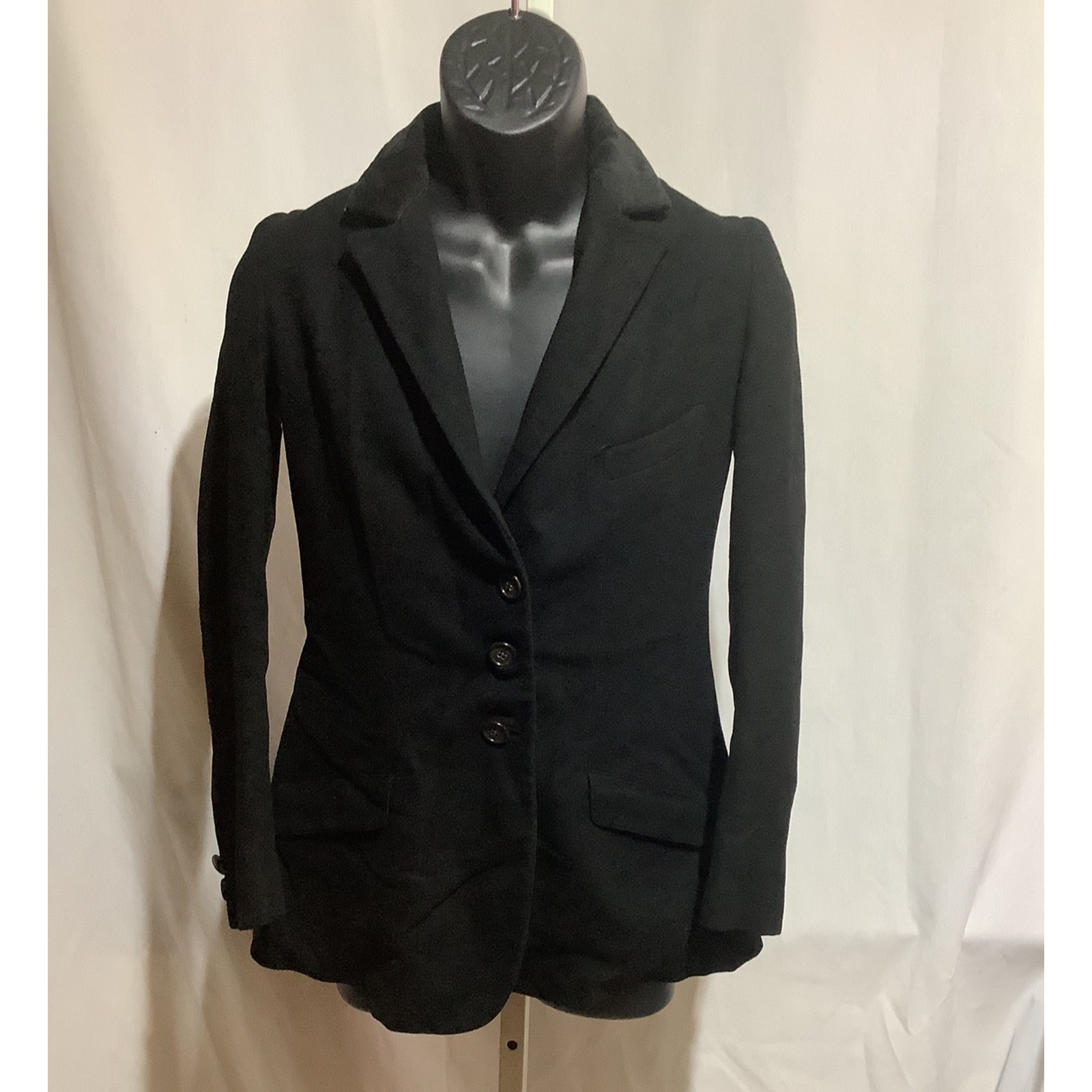 Black Wool Riding Jacket Vintage Equestrian Velvet Collar Size Small