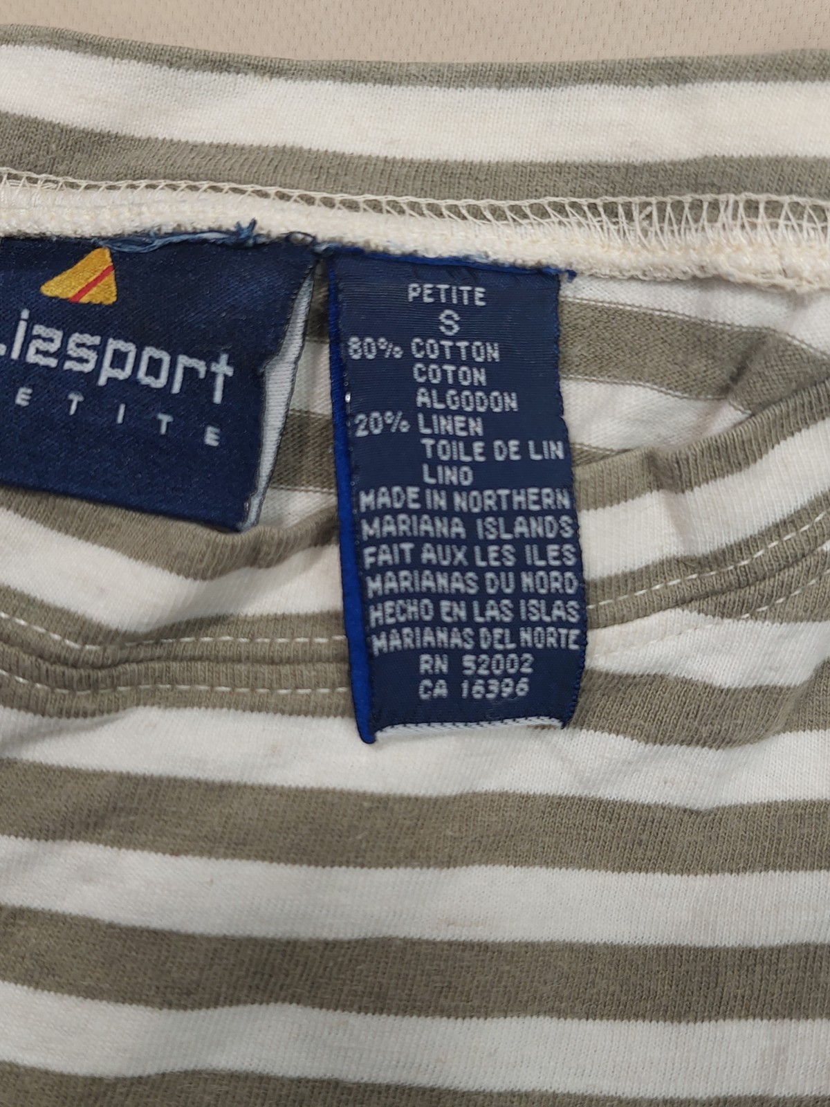 Vintage 90s Lizsport Stripe Tee Cotton Linen Top Sm Normcore Coastal Grandma