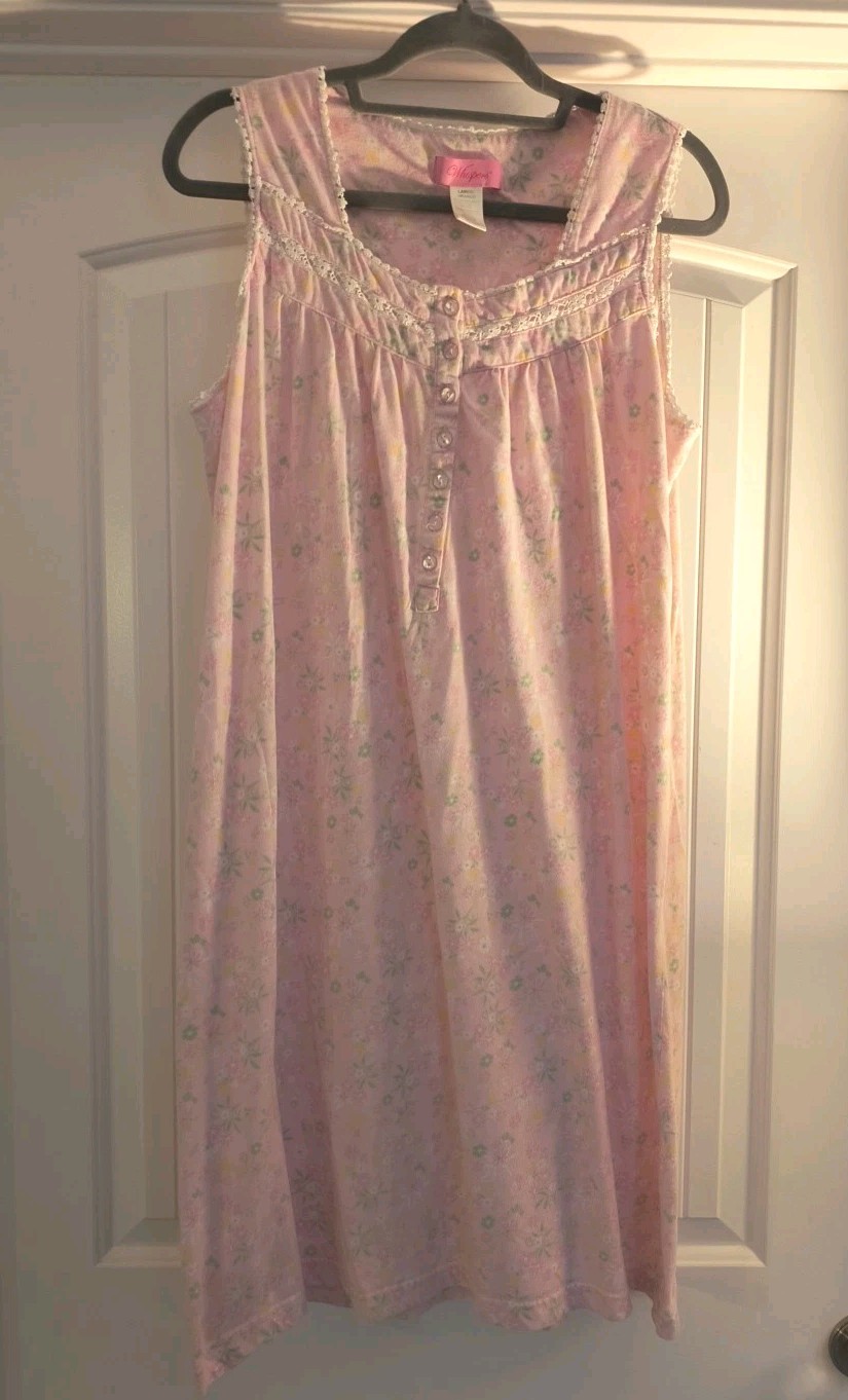 Whisper Floral Embroidered Soft Knee Length Nightgown Pink Size Large