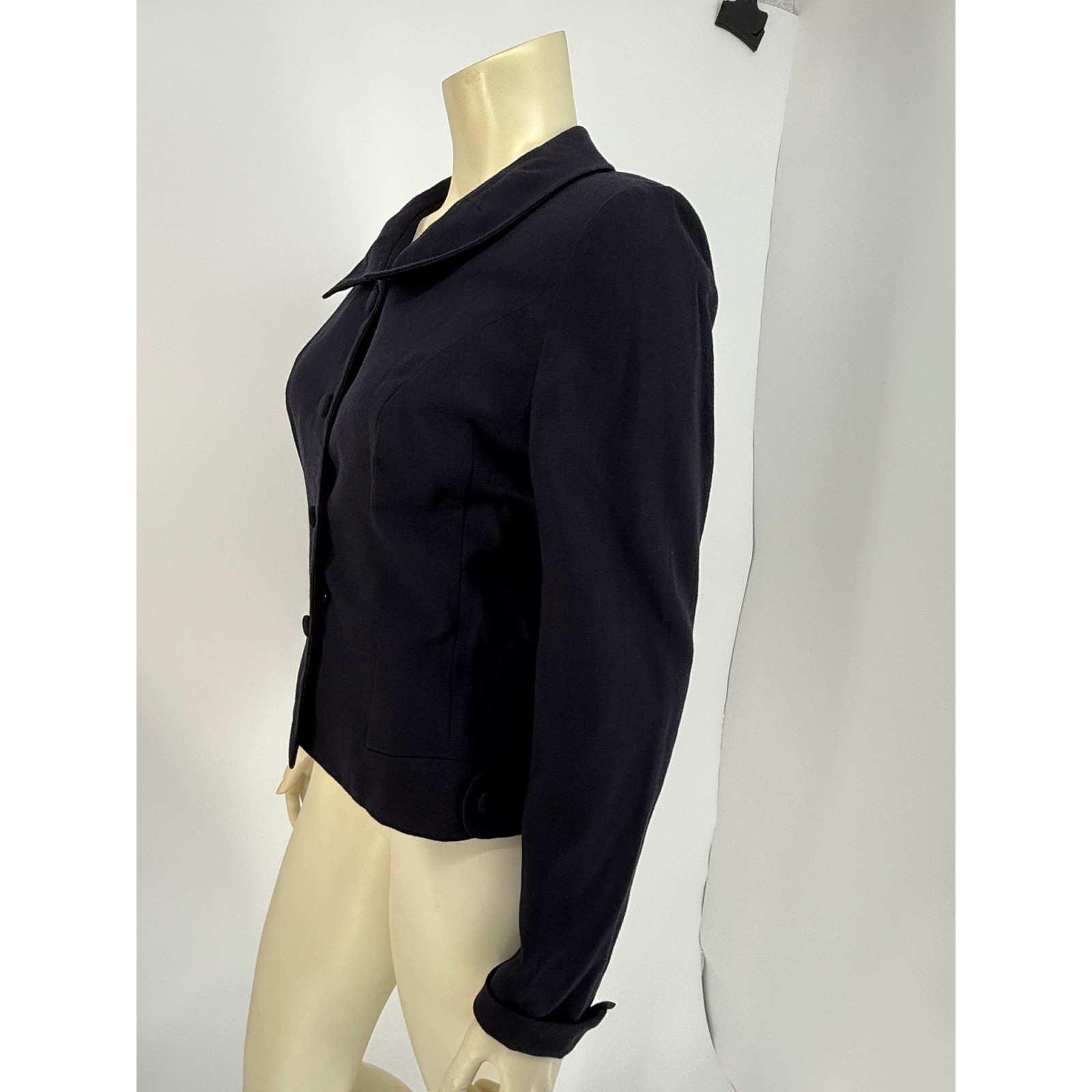 Authentic 1940s McDale Knit Black Tailored Blazer Covered Buttons Pointed Cuffs