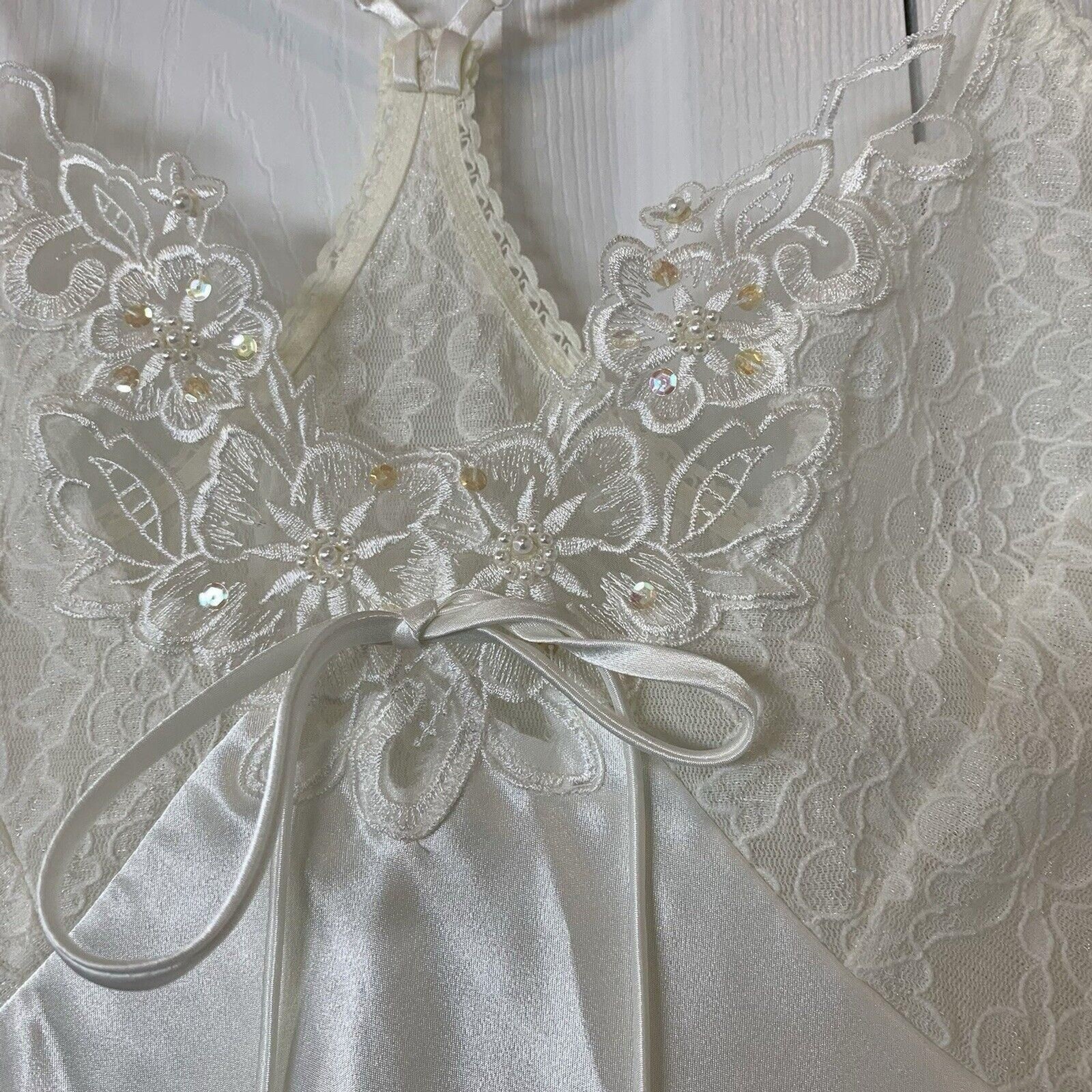 Avon Intimates 2Pc Lingerie Maxi Slip Dress Lace Pearls Sheer Topper 1X VTG 90s