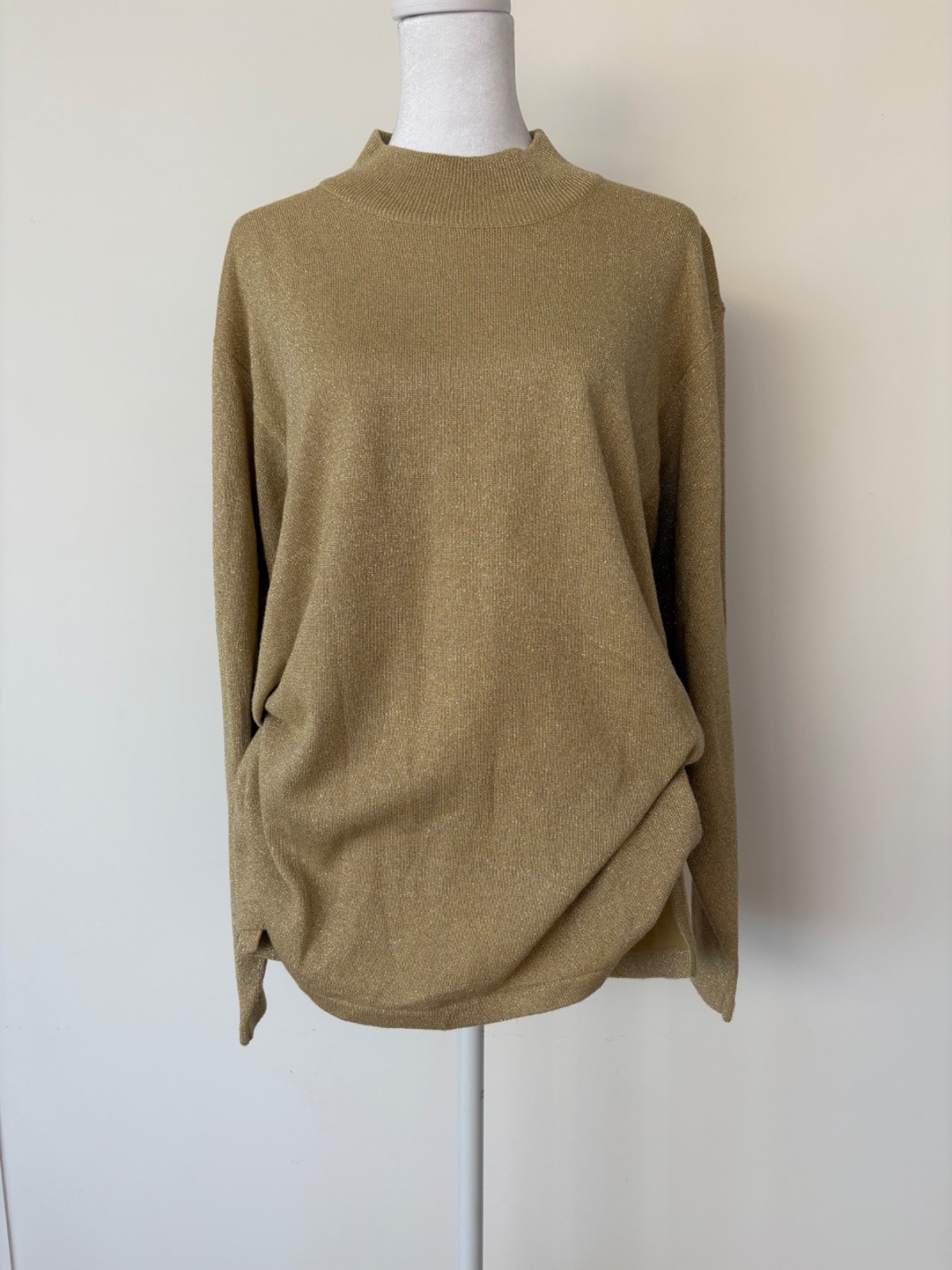 Vintage Gold Metallic Knit Top M Shimmer Hong Kong