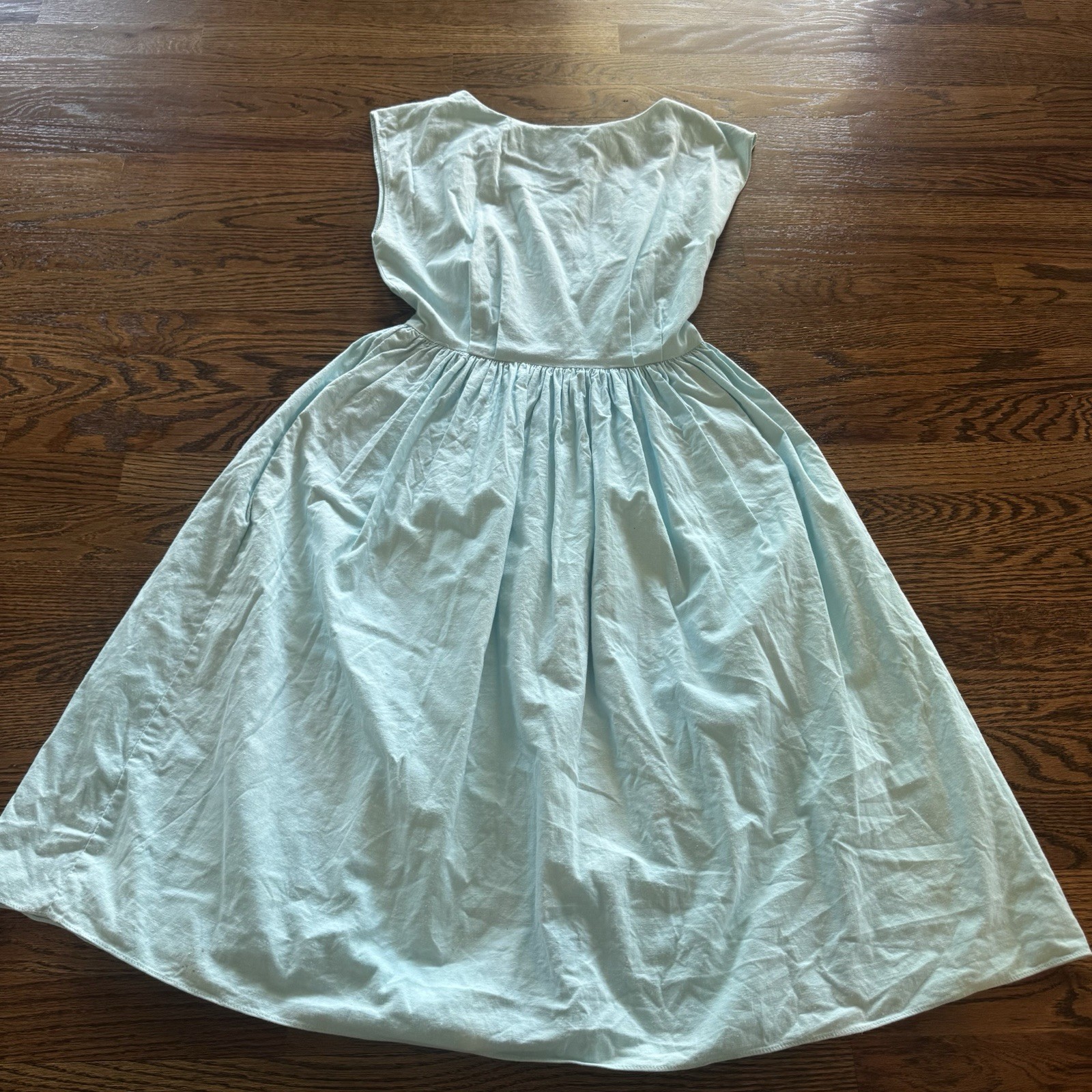 Vintage 1980s Sz 5/6 Dress 100% Cotton Powder Blue Woven Back A Line Adorable