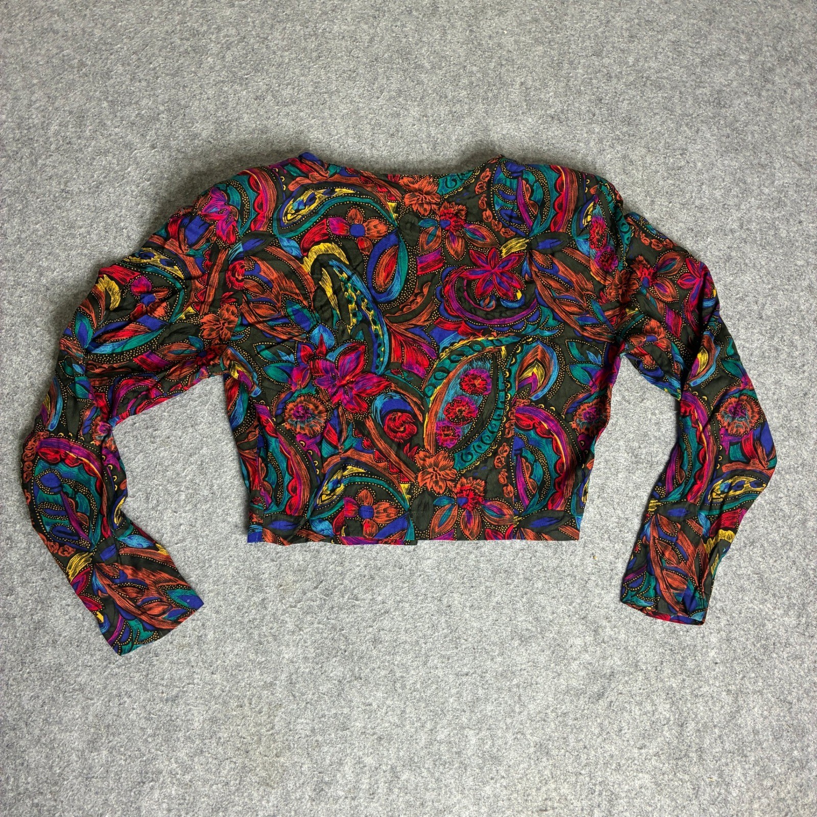 Vintage La Belle Fashions Small Cropped Paisley Floral Jacket Multi Color Button