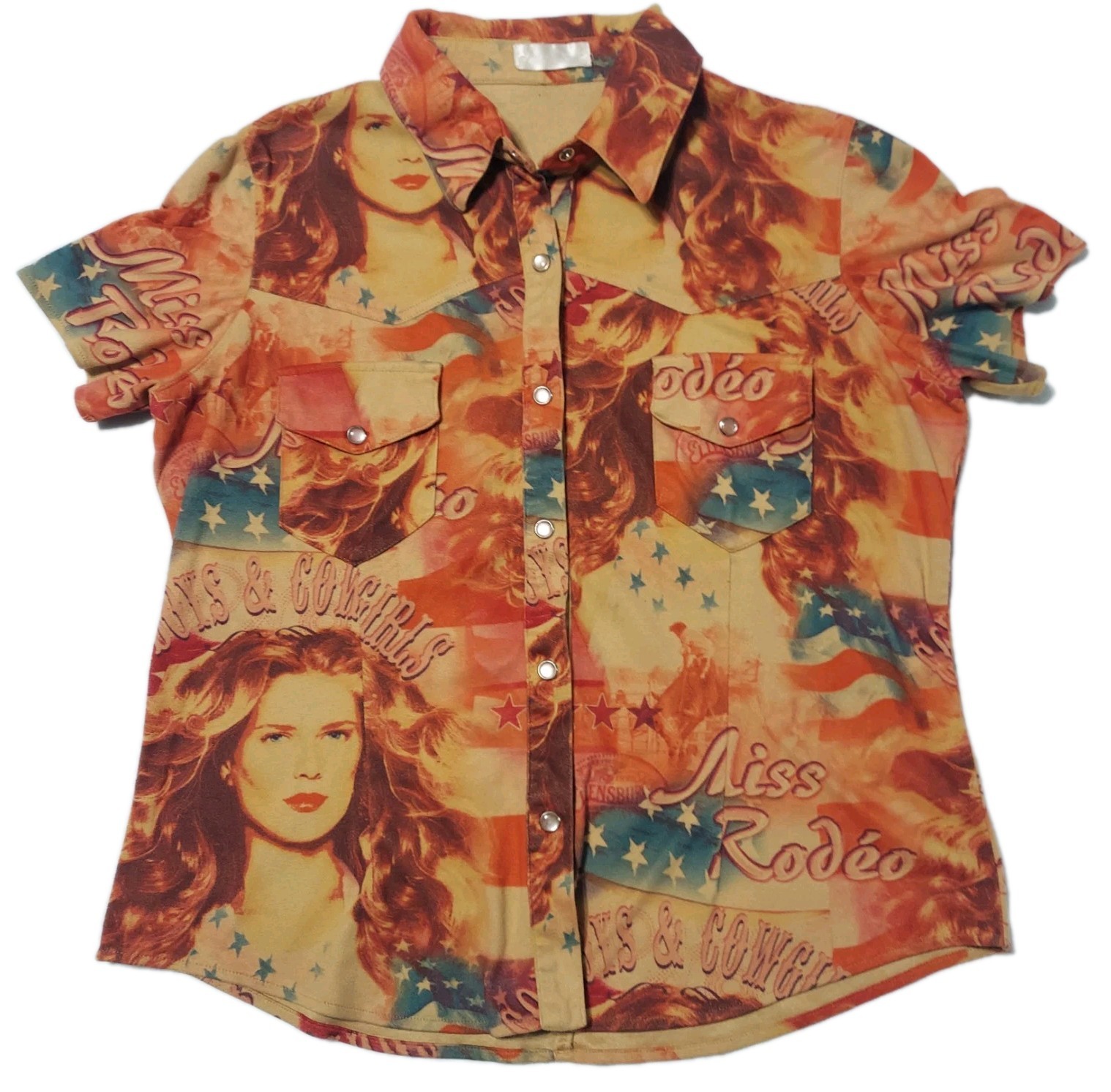 Vintage Miss Rodeo Western Shirt Womens L USA Pearl Snap Front Cowgirls Country