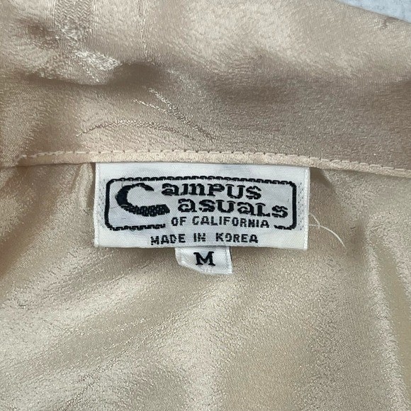 Vintage 70s Campus Casuals Floral Tie Neck Blouse Women’s M Champagne Button Up