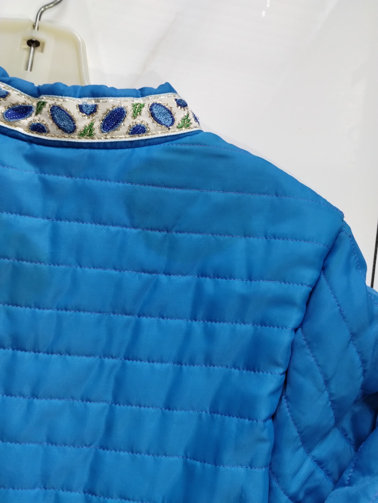 Loungewear Lingere Bathrobe Dressing Gown Quilted Satin? S Trim blue Pockets