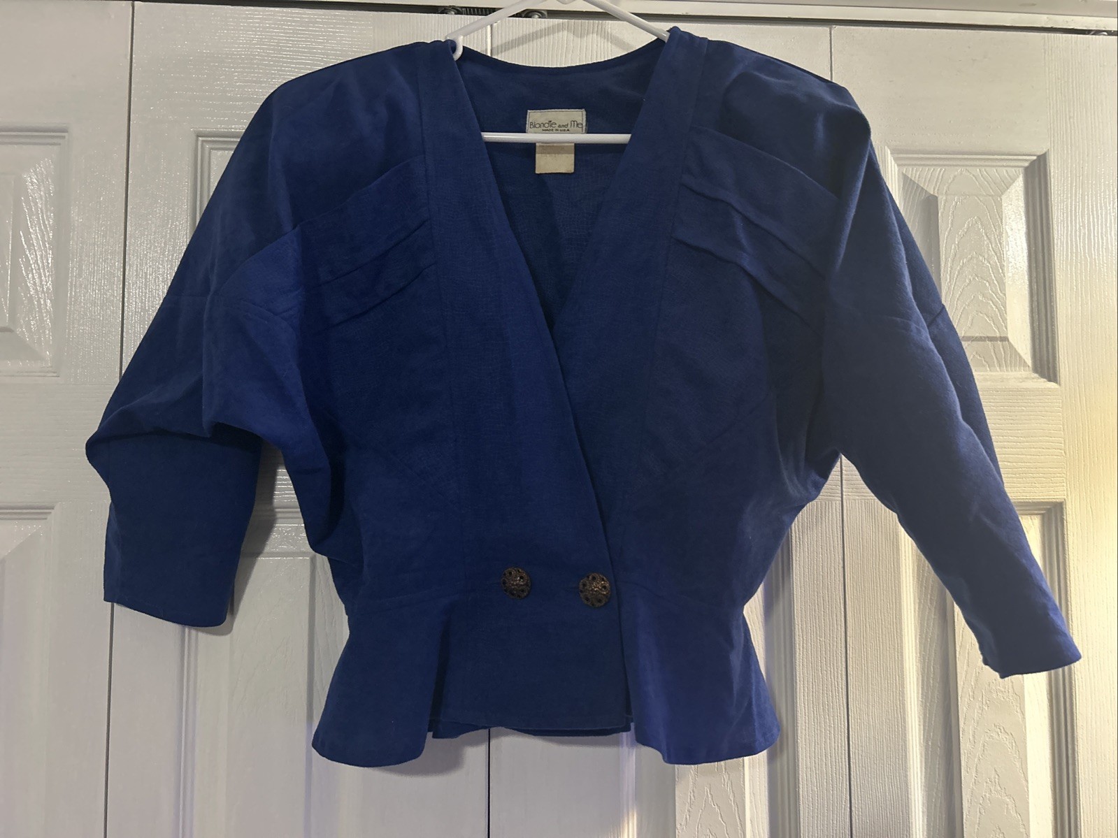 Vintage 80s Blondie and Me Blue Peplum Cropped Blazer Size 11 Polyester
