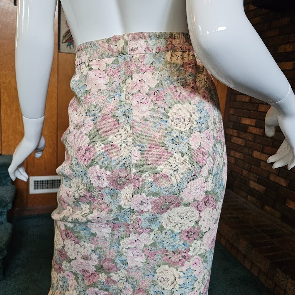 Vtg 80s Granny Cottage Floral Brat Pack High Waisted Secretary Pencil Skirt M