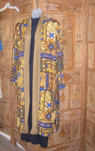 A.K.F. New York Gorgeous Vintage Duster/Topper Bold Geo Aztec Print Open Front