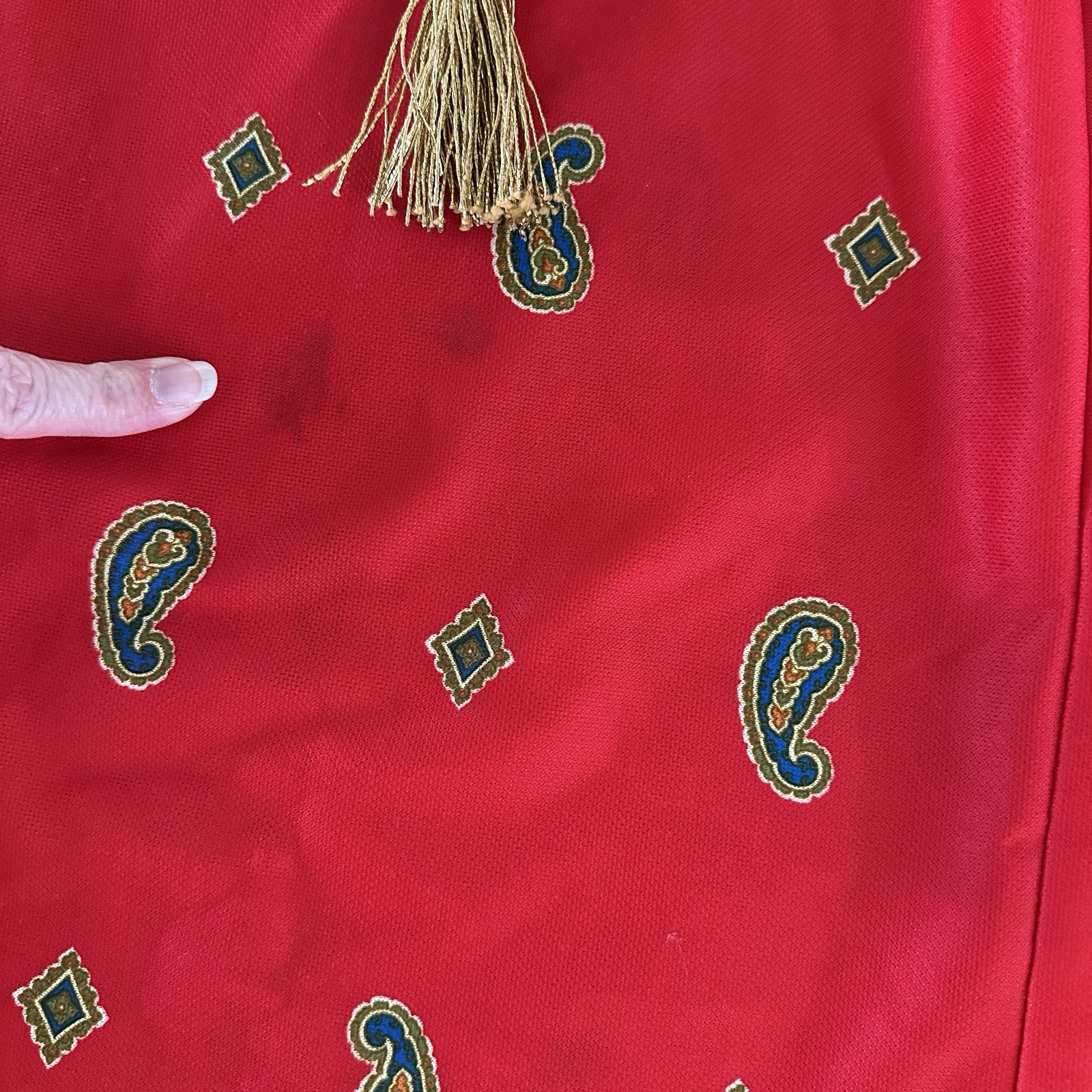 Vintage Mel Warshaw Miss Jane Miami Red Paisley Wide Leg Jumpsuit Gold Rope Belt