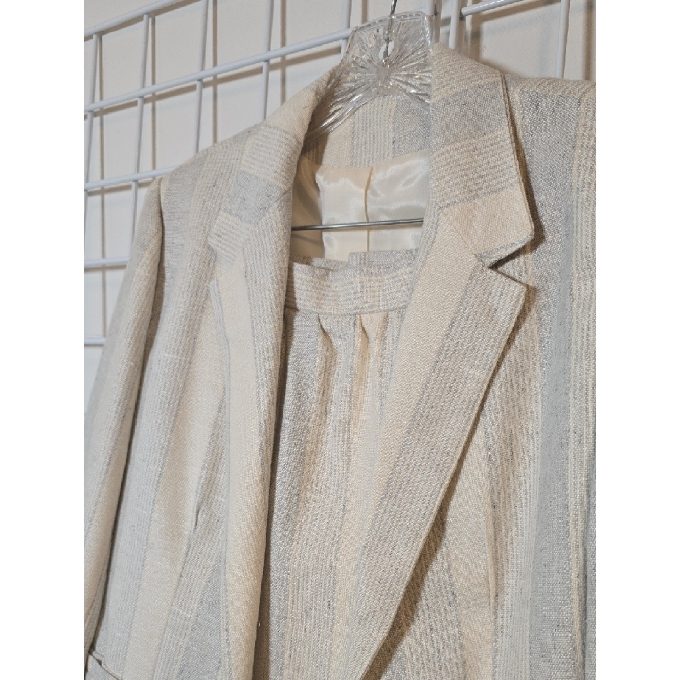 ROYCE LTD NY Vintage Cream and Light Gray Blue Striped Skirt Suit Set 10 NWT