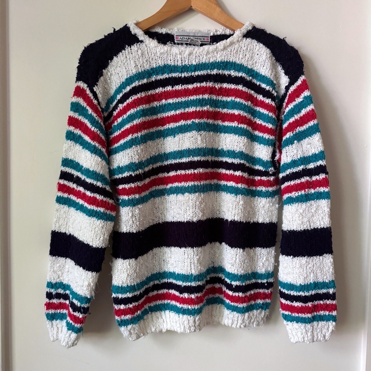 Vintage Adam French Fuzzy Stripe Sweater Womens M Colorful Twee Retro Preppy