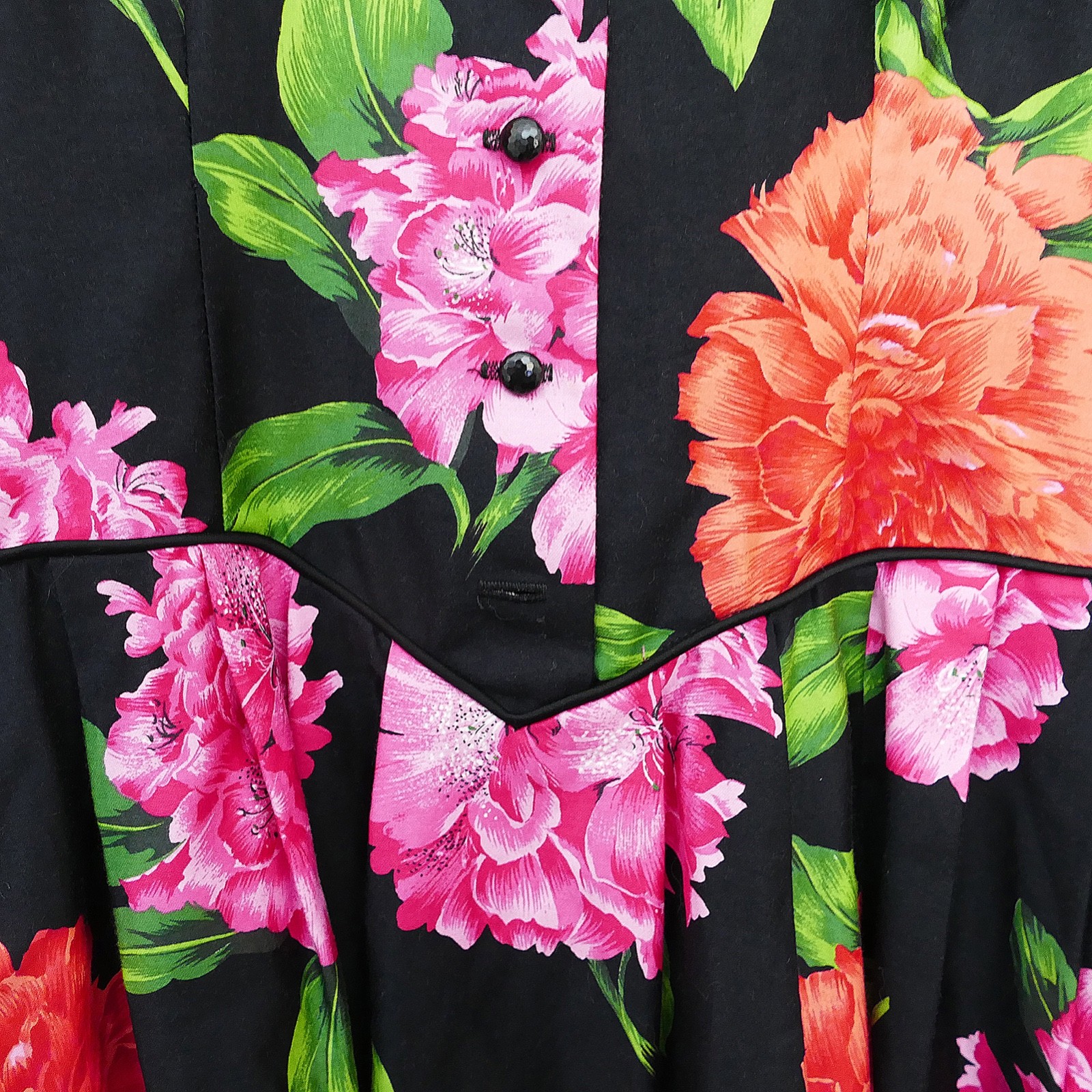 Vtg 80s Kappi Drop Waist Dress Polished Cotton Floral Peony Chintz Whimsigoth 6