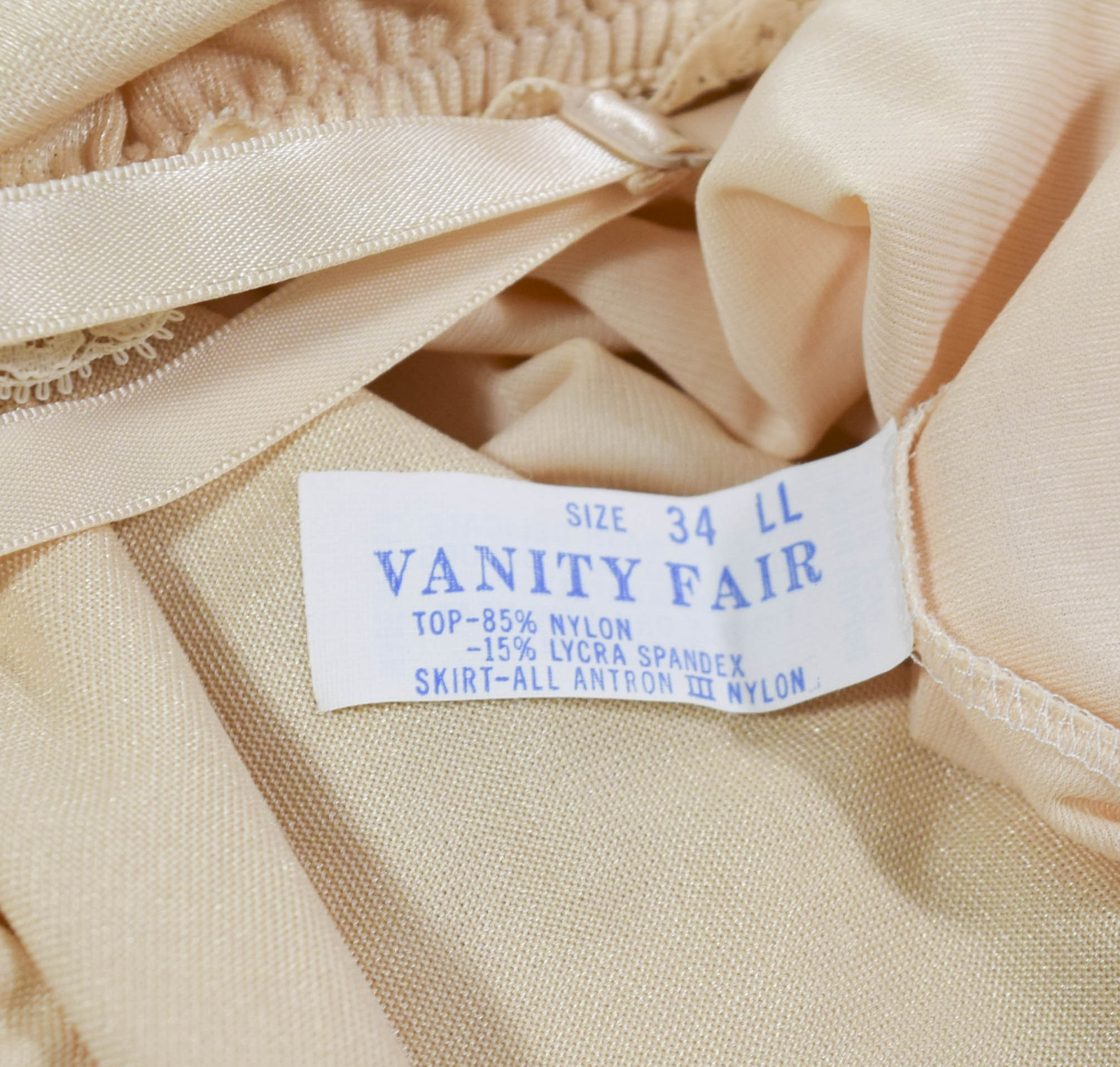 Vintage Vanity Fair Nylon Full Slip-Golden Beige-Lace Trim-34 LL