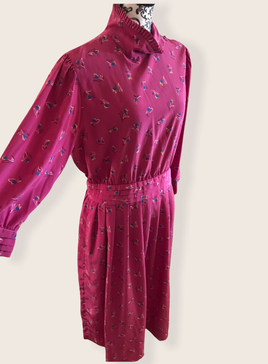 Vintage Albert Nipon Pink Floral Executive Dress Size 14 Knee Length