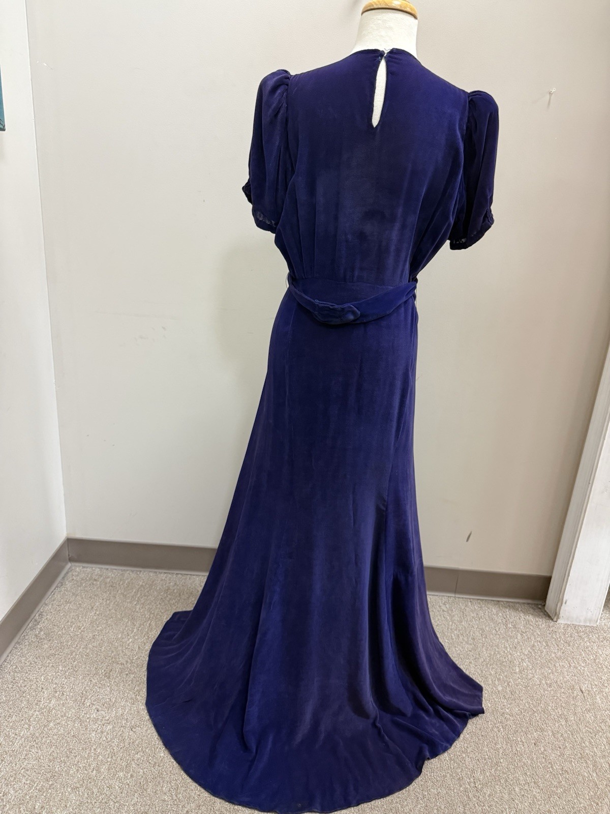 1930S Crêpe Velvet Evening Dress. In Fair Condition, A Little Fading Size Small