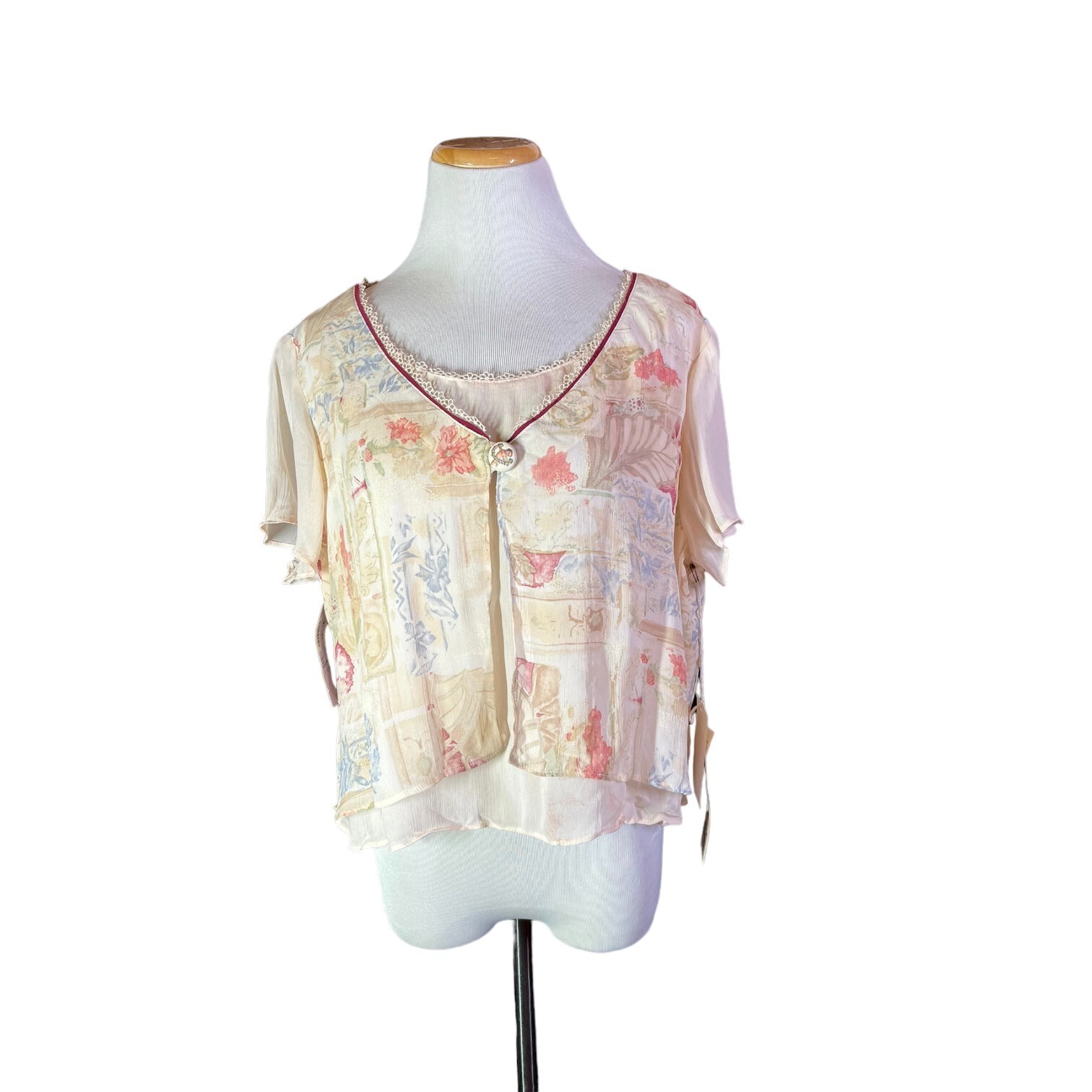 Vintage Deadstock Dorothy Schoelen Platinum Size L Layered Top Pale Pink
