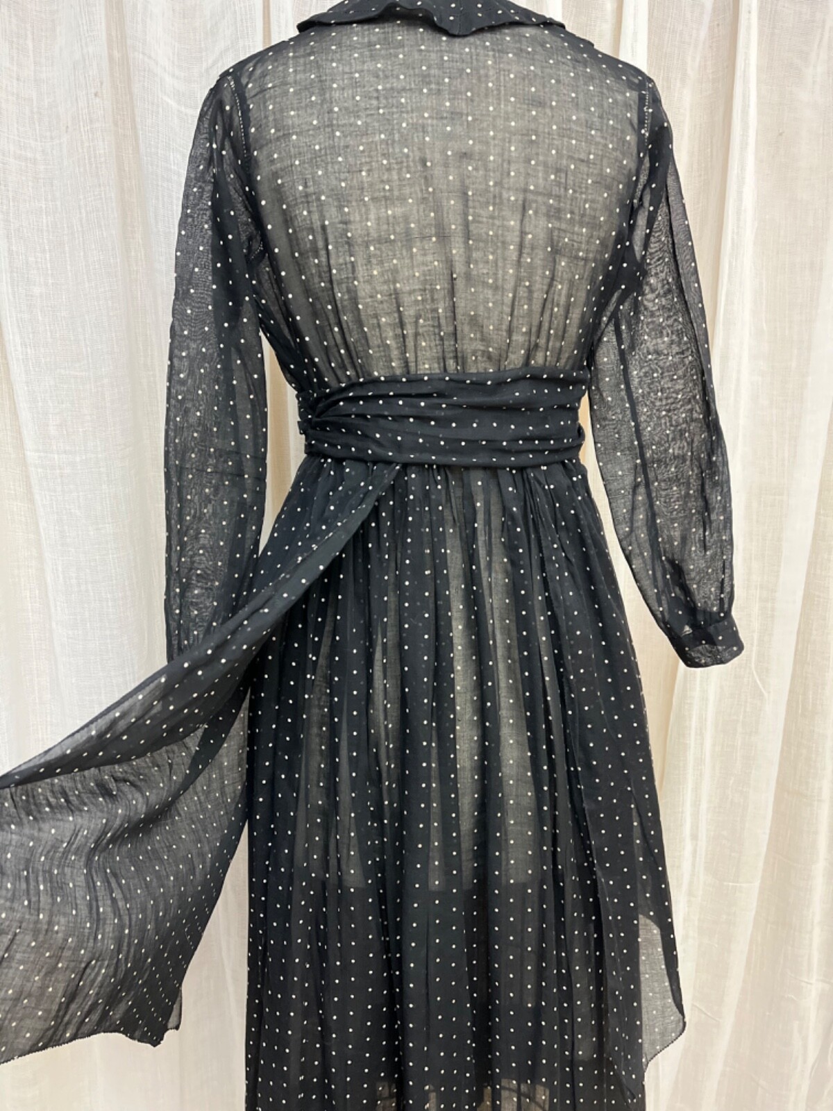 Victorian Edwardian Lawn Voile Dress Sheer Tiny Dot Cotton Tea Mourning Goth XS