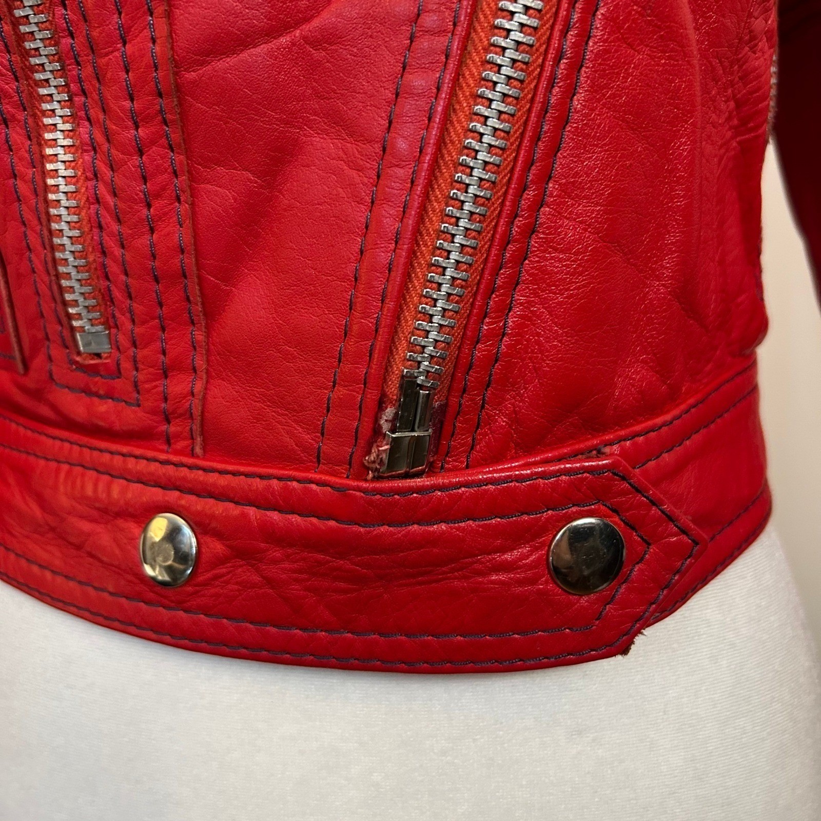 Suburban International Vintage Quilted Moto Leather Jacket Red Small Good