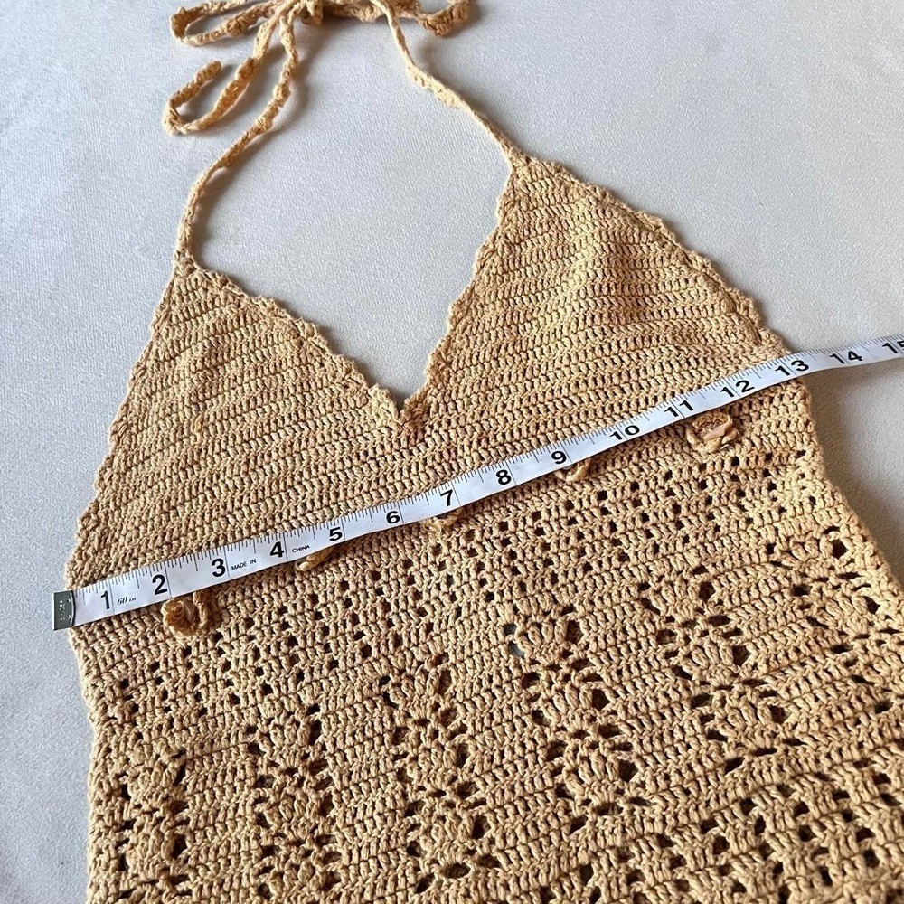 Anchor Blue crochet haltertop seashell button Y2K summer boho hippie vintage