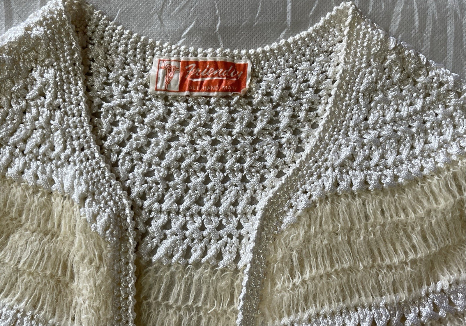 Vintage 50s Cardigan Sweater Womens S, 30″ Bust Hand Knit & Crochet Mohair Wool