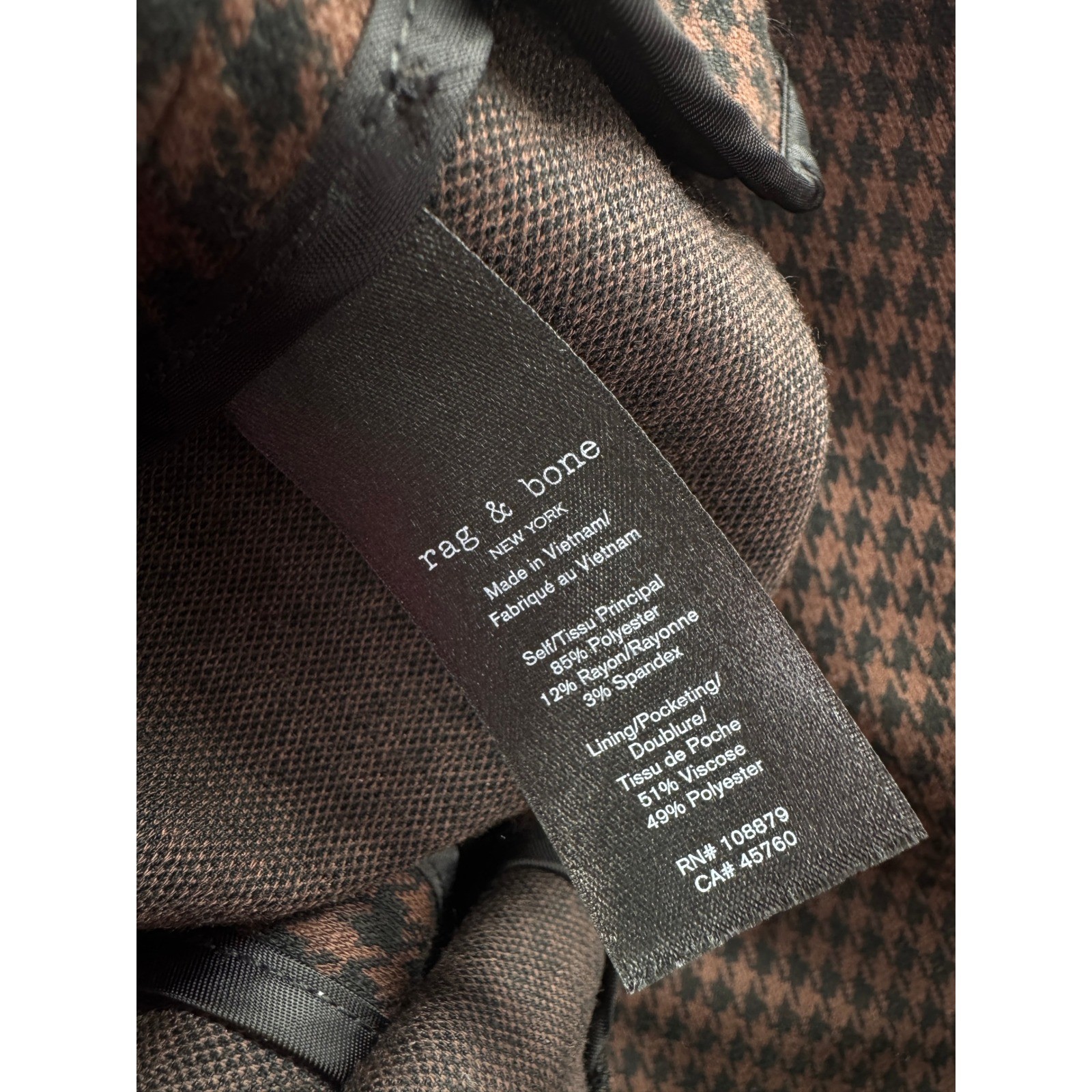 Rag & Bone Blazer Sadie Patterned Brown Multi Size 6 Houndstooth Career Jacket