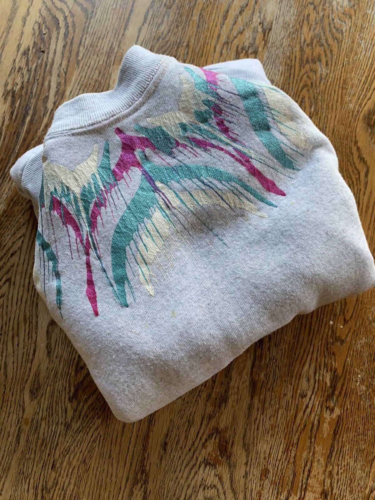 Vintage Fruit Of The Loom Sweatshirt XL Embellished Feathery Paint Splash 80s**