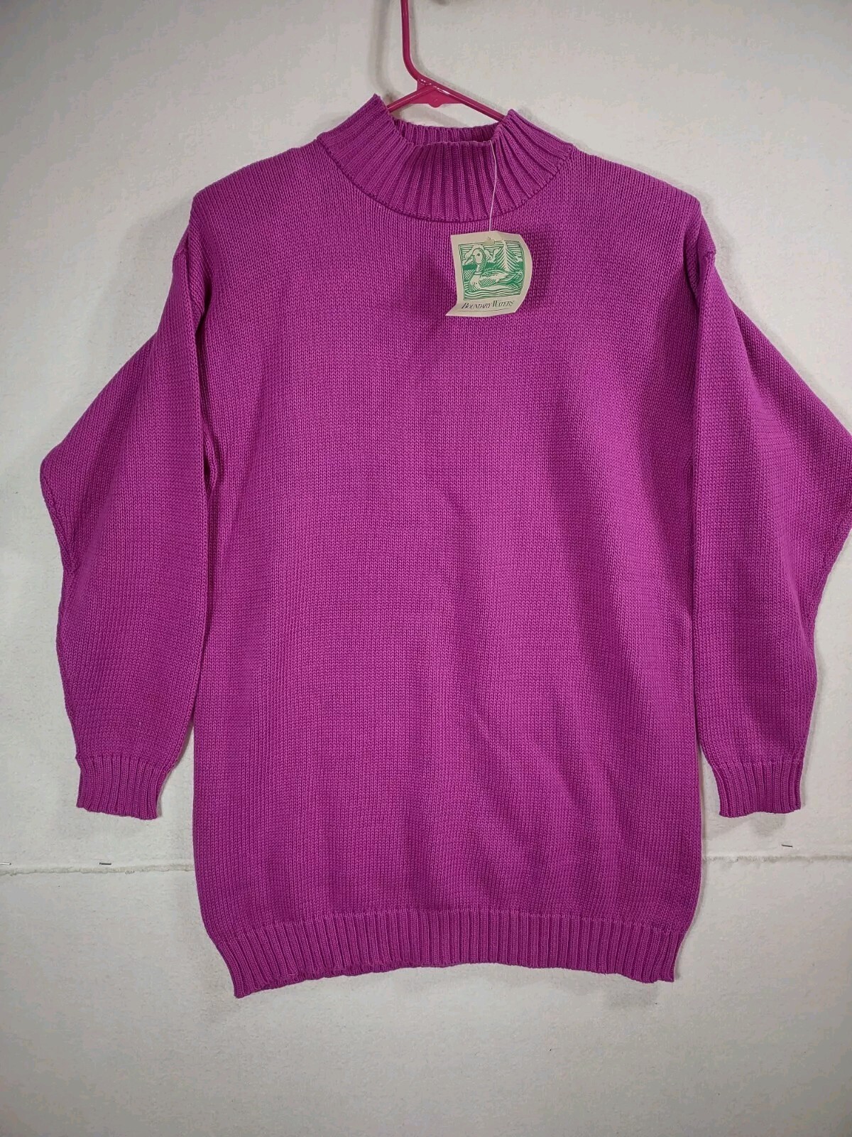 Vtg Boundary Waters 80’s Mock Neck Sweater Sz S Cotton Berry NEW NOS Hudsons