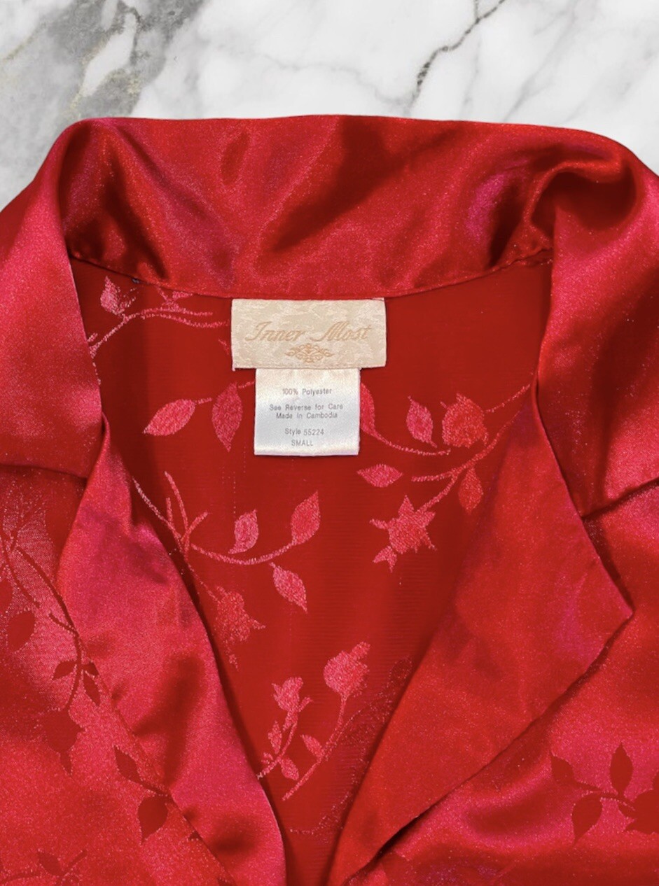 Vintage Red Satin Finish Pajama Set by Inner Most Size S