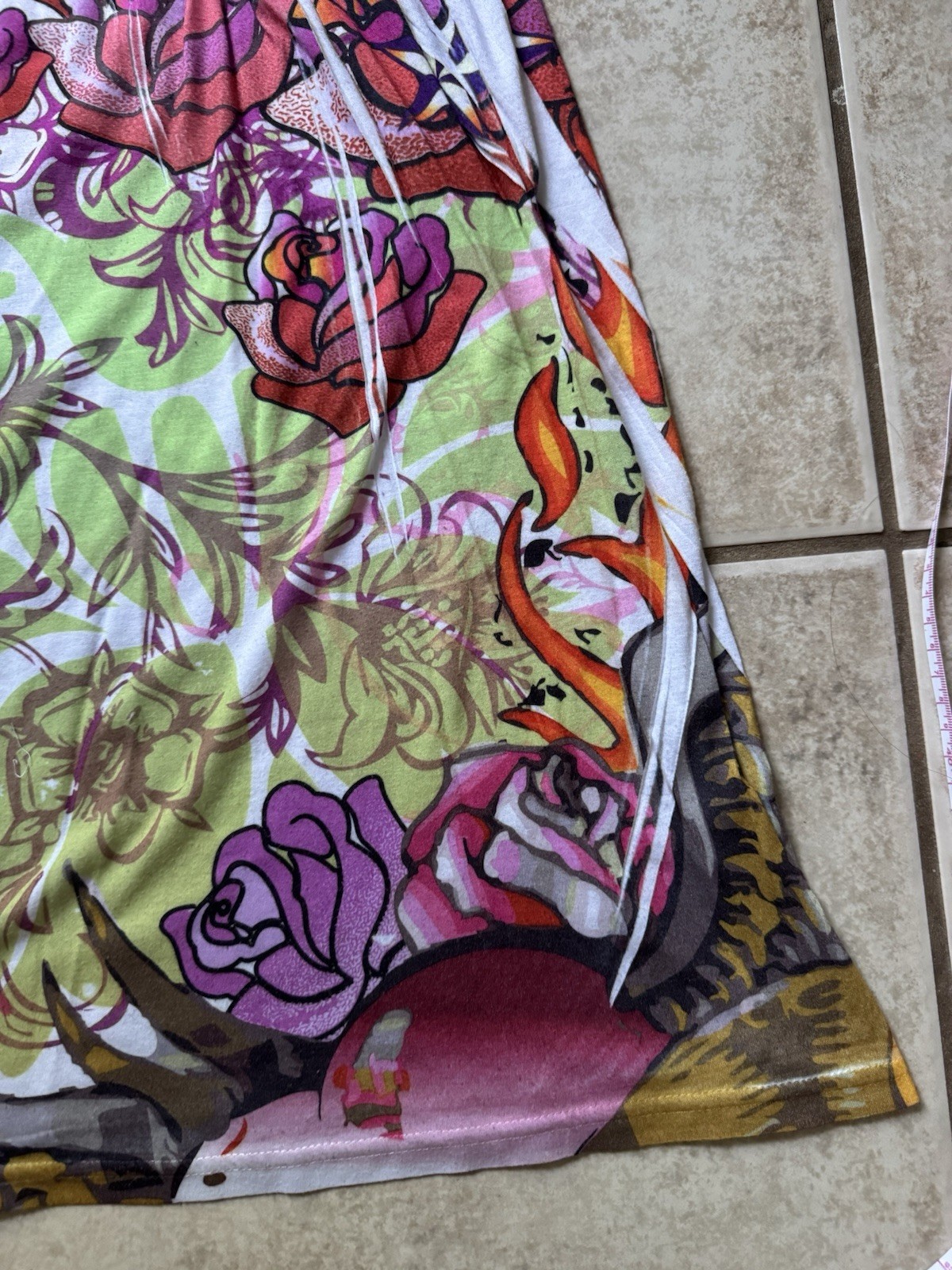 VTG CyberY2k Trashy Gyaru Ed Hardy Tattoo Graphic Heart Art Print Dress Small