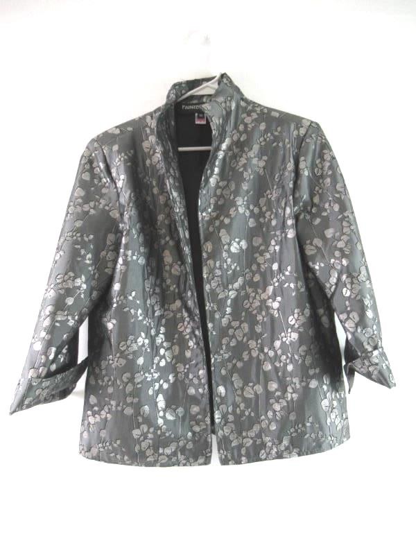 Vintage Painted Pony Metallic Floral Jacket Women’s M 3/4 Sleeve Grey