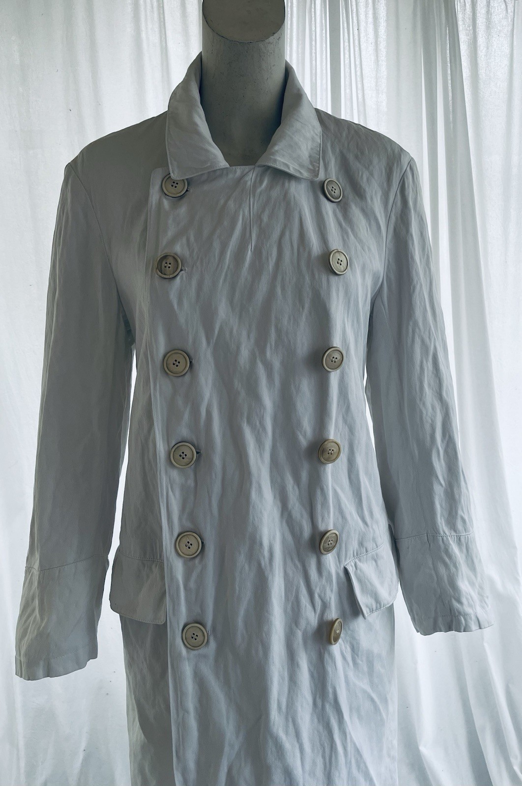 Dries Van Noten Vintage White Cotton Maxi Greatcoat Double Breasted