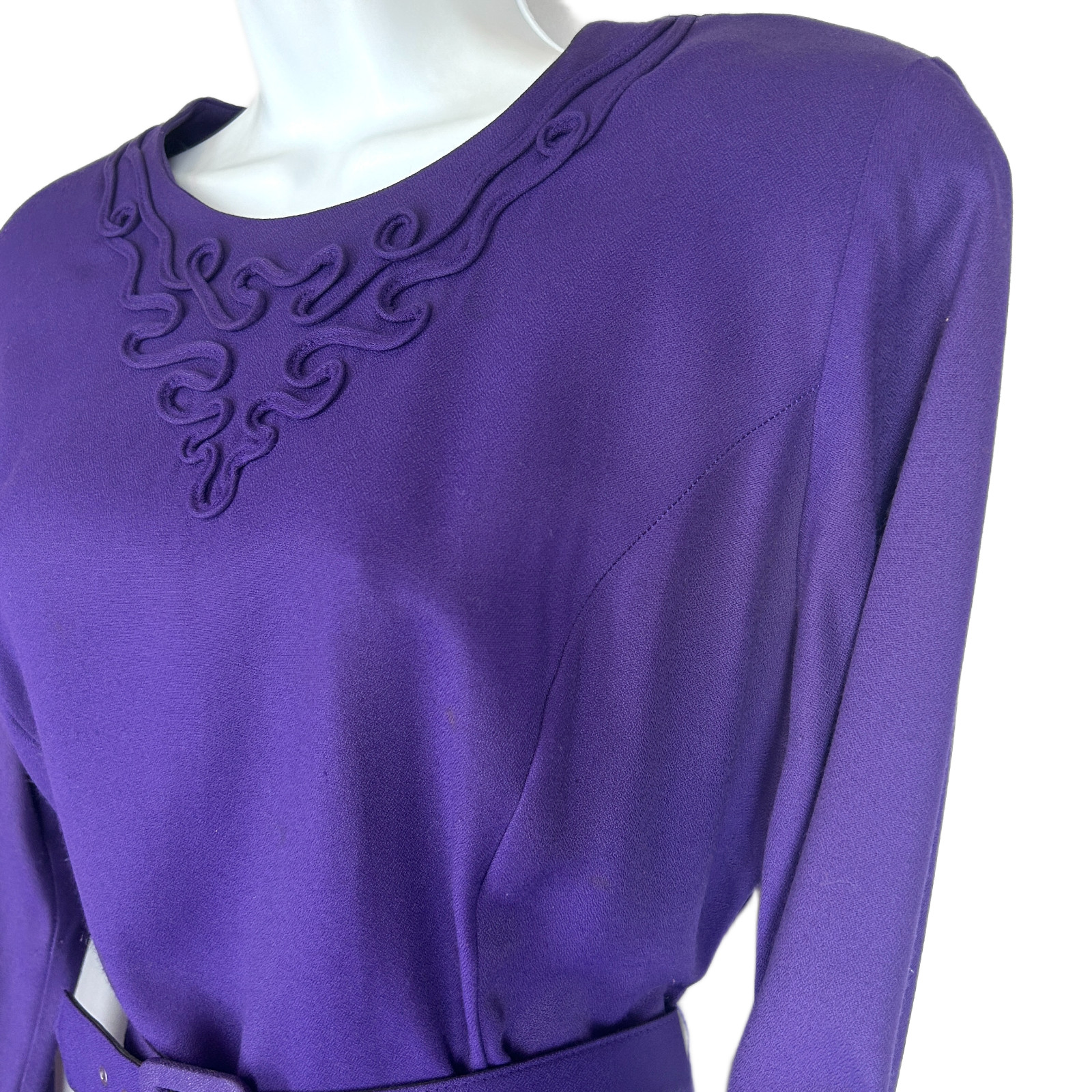 Carol Anderson Vintage Secretary Dress 12 Solid Purple Braid Trim Matching Belt