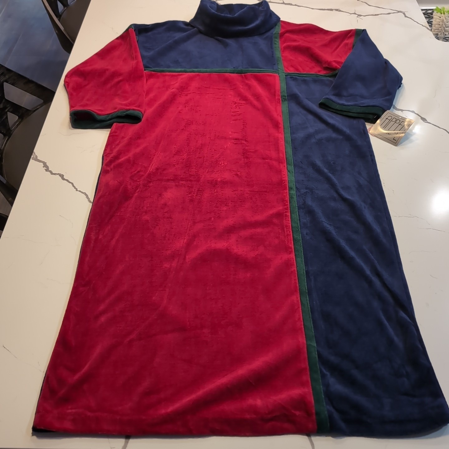 Appel Leisurewear Vintage Velour Colorblock Lounger Dress M Red Navy Green NOS