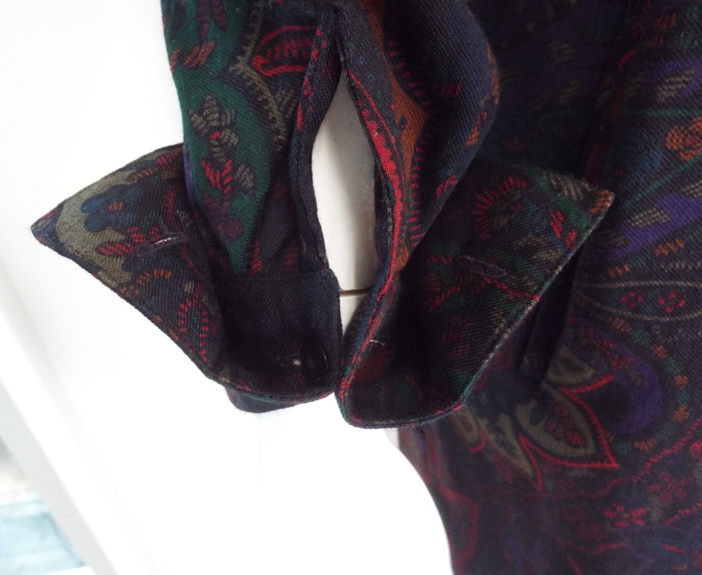Vintage 1980s KENZO Paisley Wool Dress French Cuffs Pussybow Pockets Sakowitz
