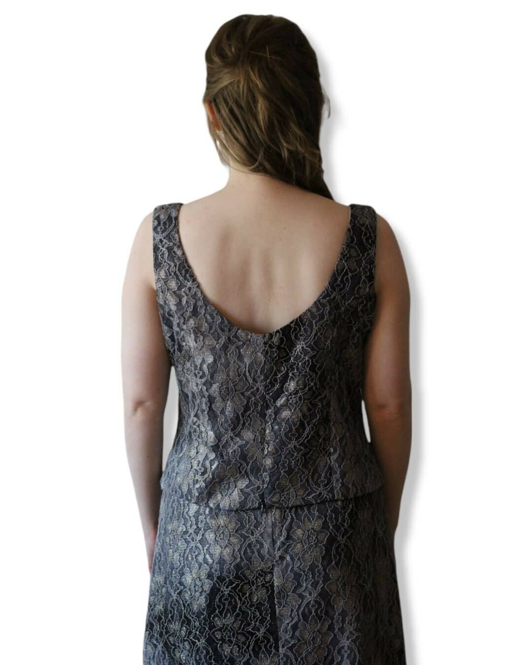 Vintage Metallic Lace Shell Top Maxi Skirt Bolero Cocktail Set JR Nites Caliendo