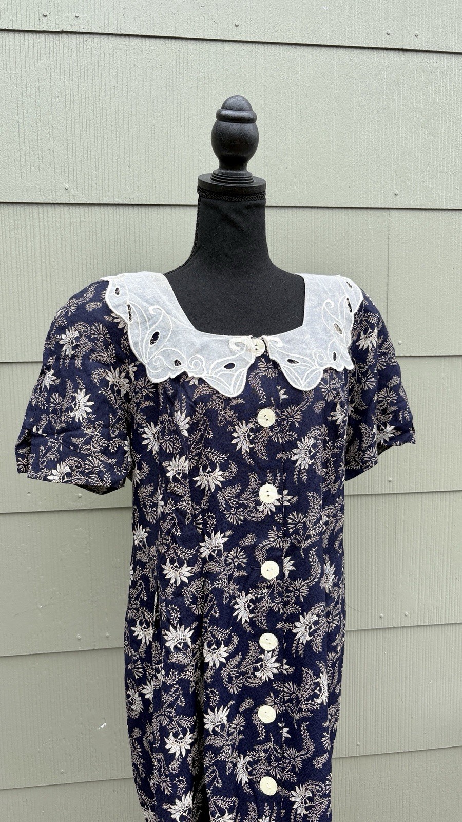 vtg Karon Crosby 80s Western Prairie Floral Lace Bib Button Down Peasant Dress