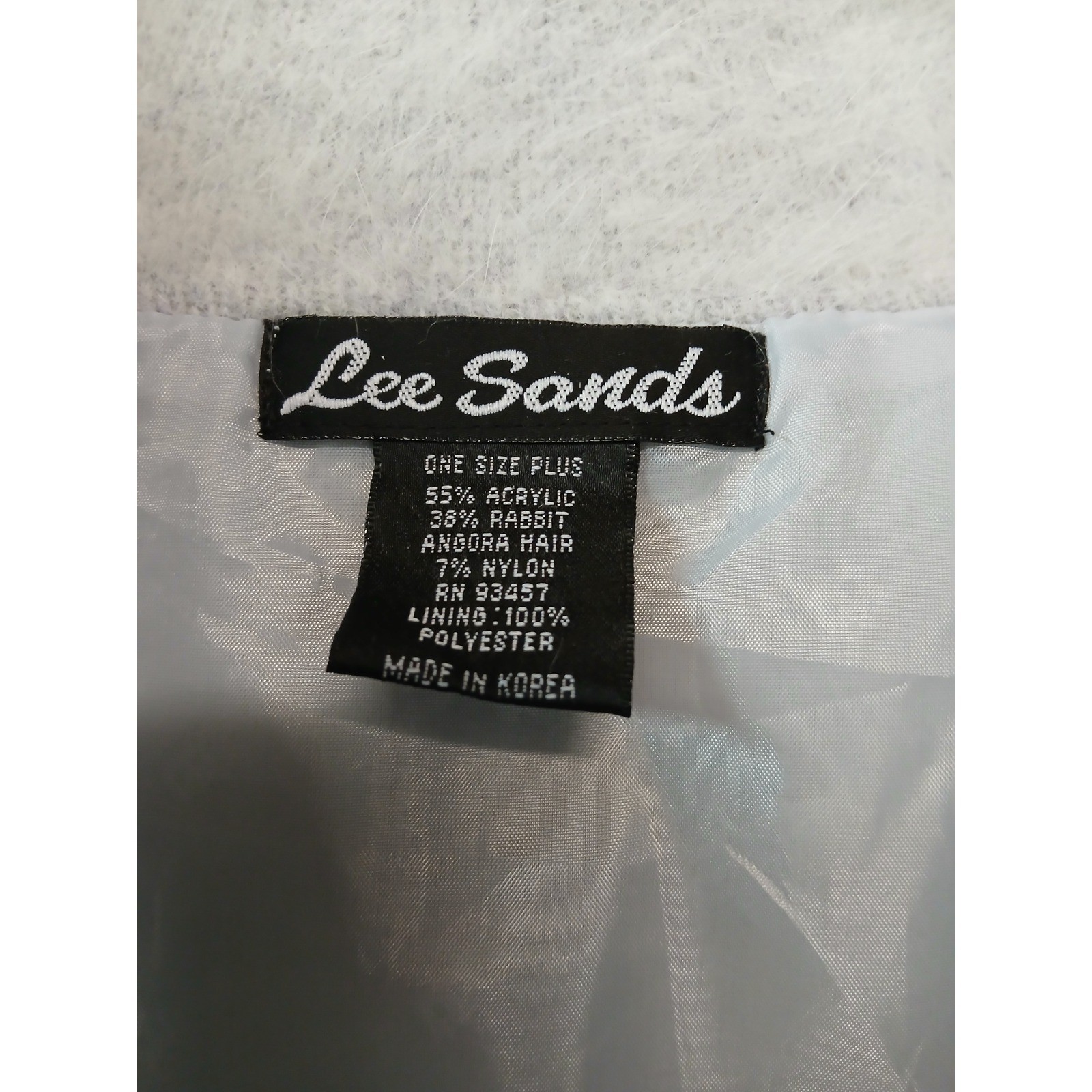 Vintage Lee Sands Angora Blend Cardigan Coat Gray Floral Pearl Lined OS Plus