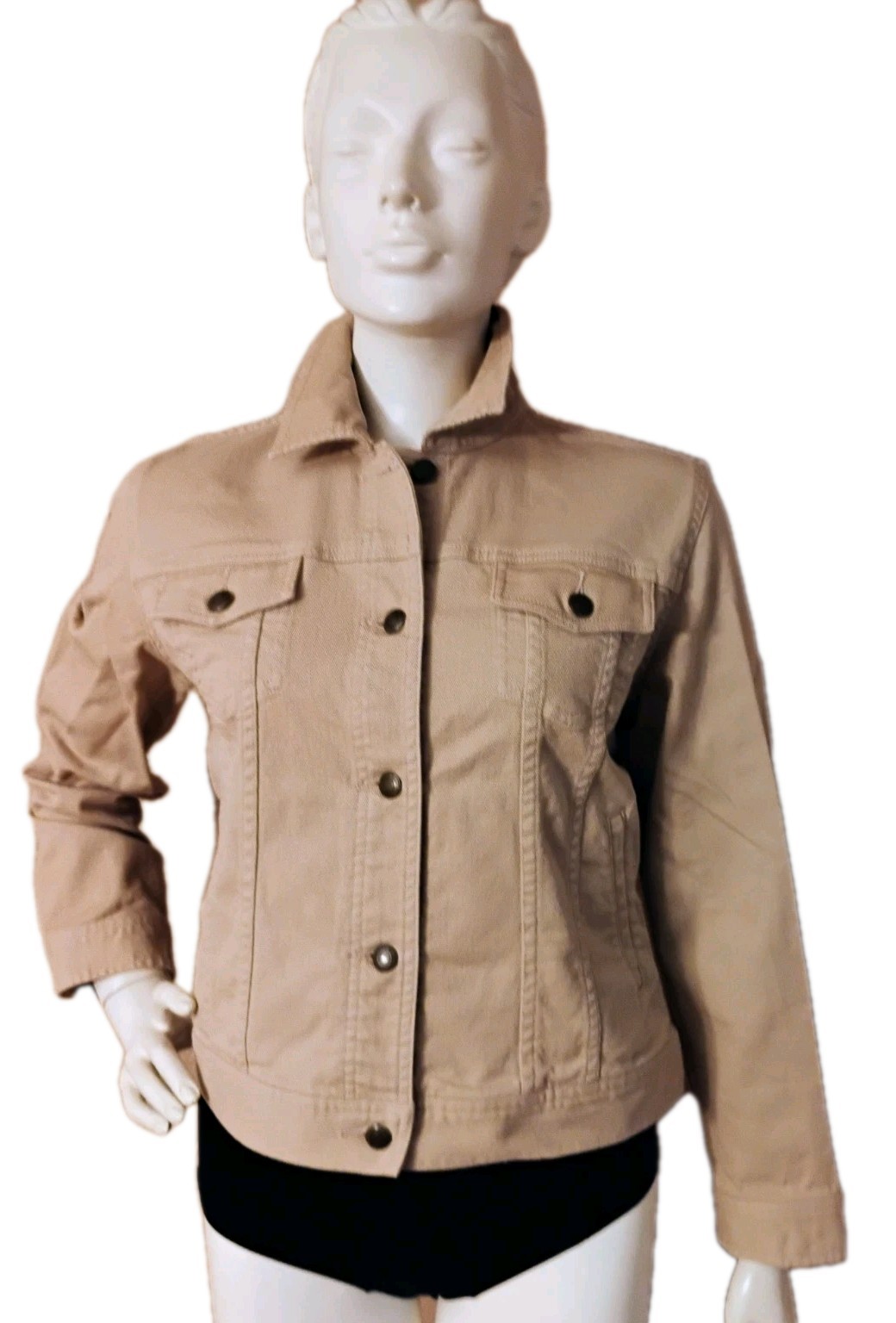 VTG Y2K ” Lauren Jean Co” Tan or Camel Cotton/Spandex Trucker/Jean Jacket P/L