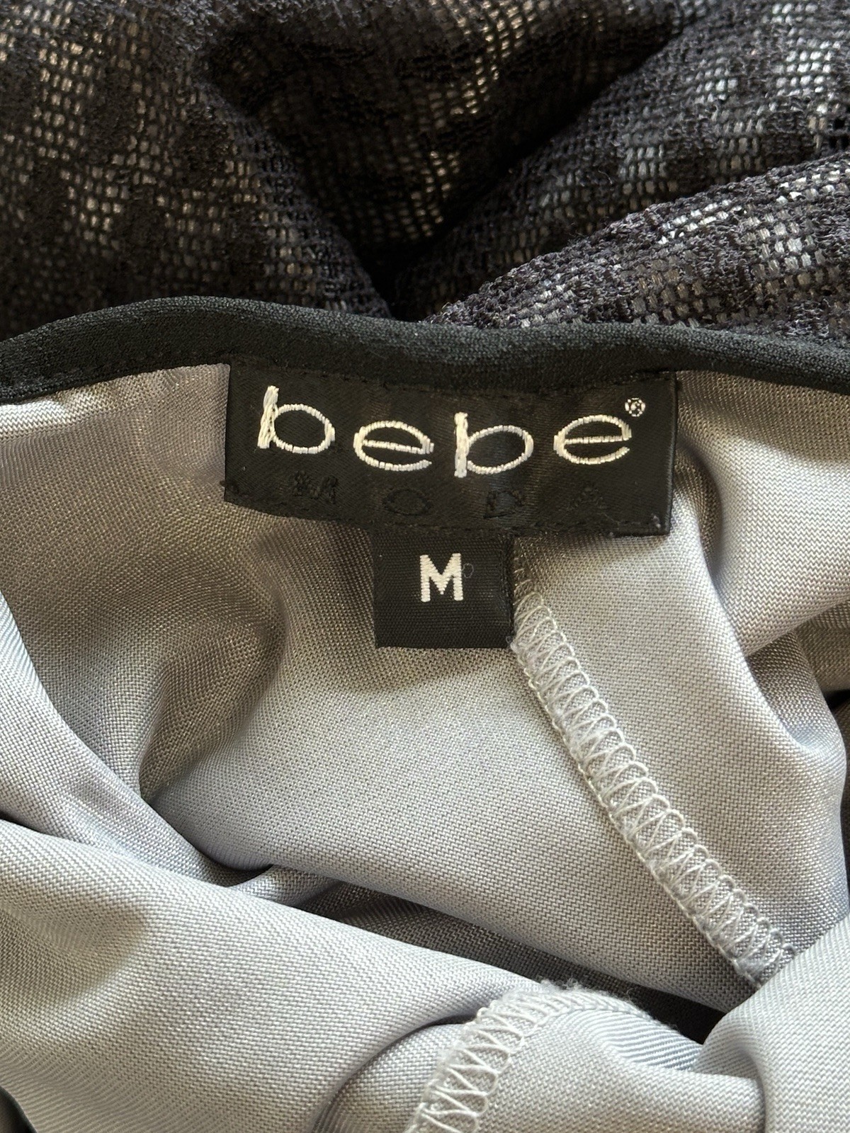 Vintage 90s Y2K Bebe Moda Mesh Black And Silver Dress Minimalistic Goth Grunge